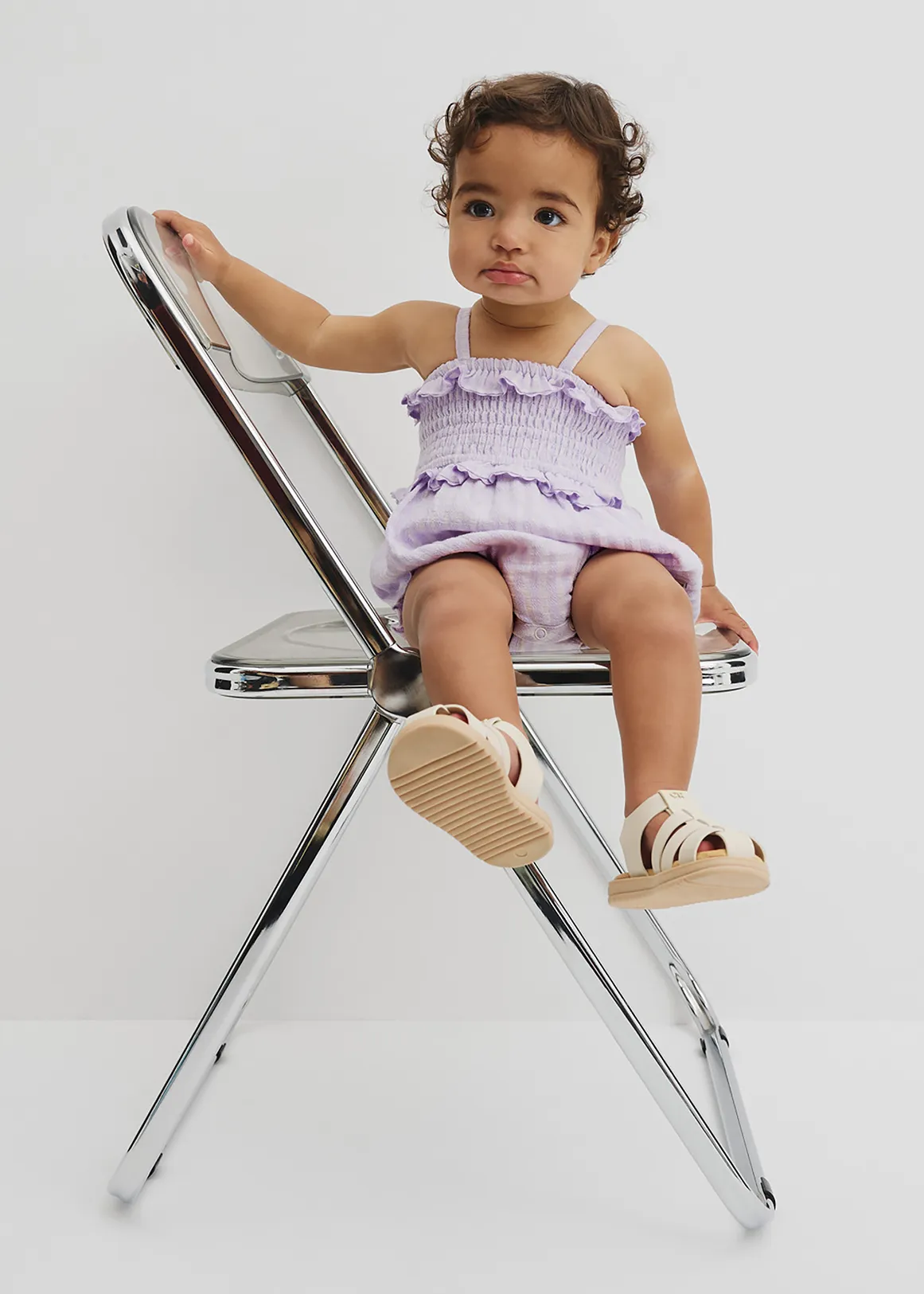 Gingham Frill Romper - LILAC