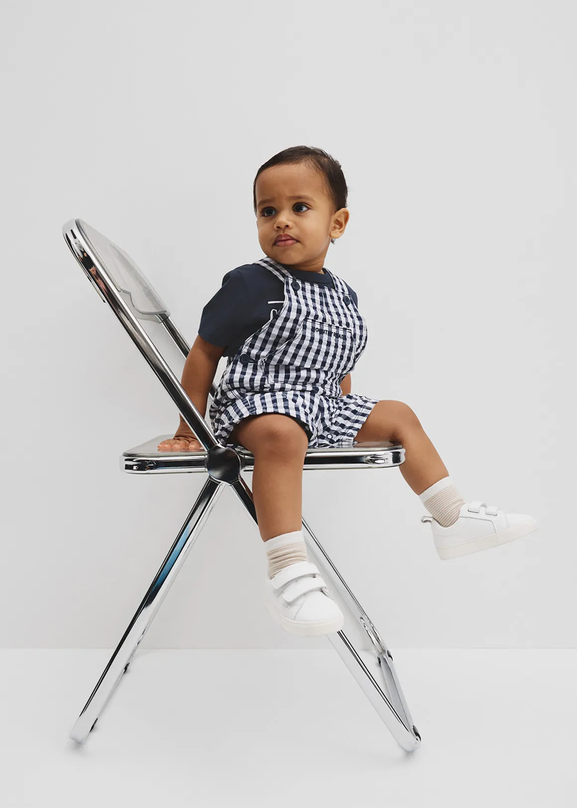 Gingham Overalls - NAVY