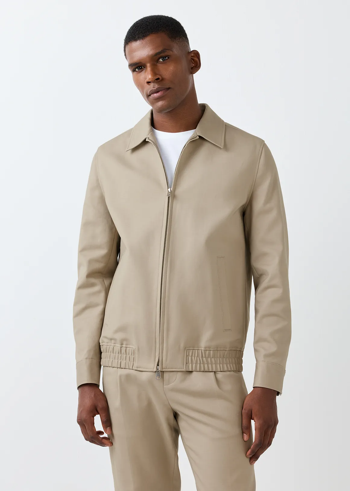 Glam Zip-up Stretch Cotton Harrington Jacket - STONE