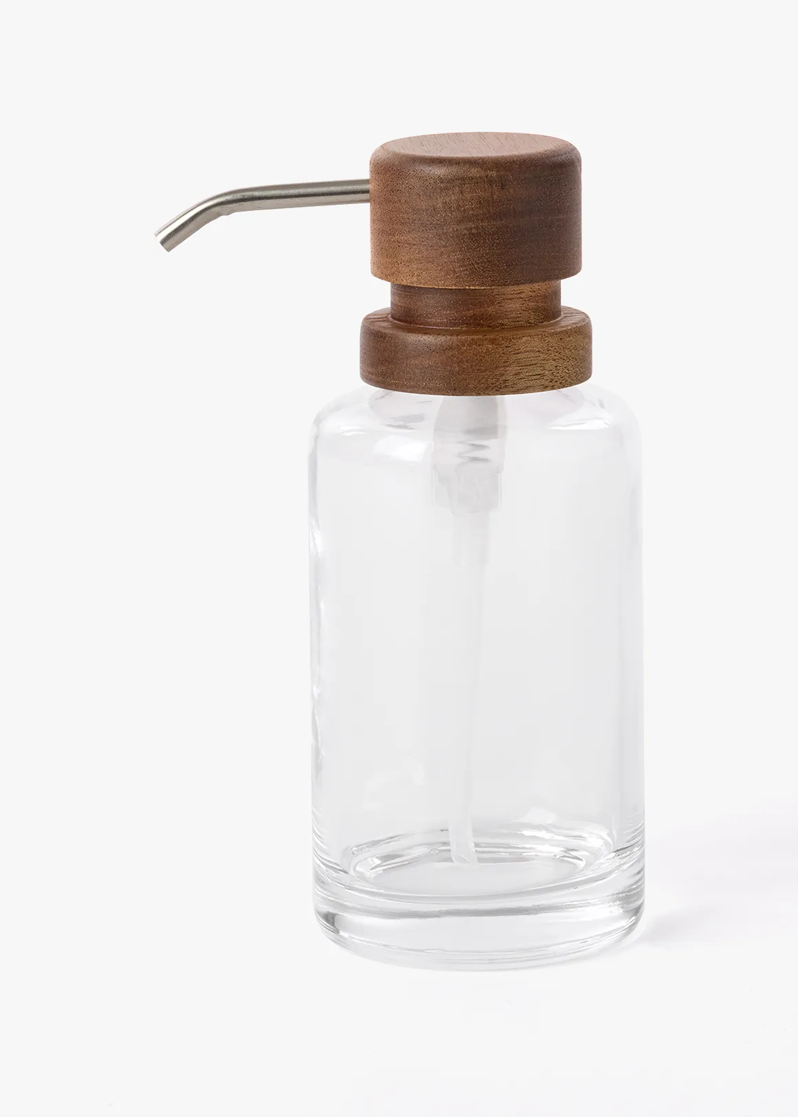 Glass Soap Dispenser with Wooden Pump - BROWN