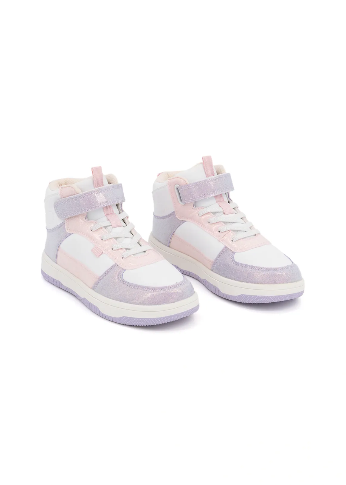 Glitter Panel Court Hi-Top Sneakers (Size 4-13) Younger Girl - X WHITE