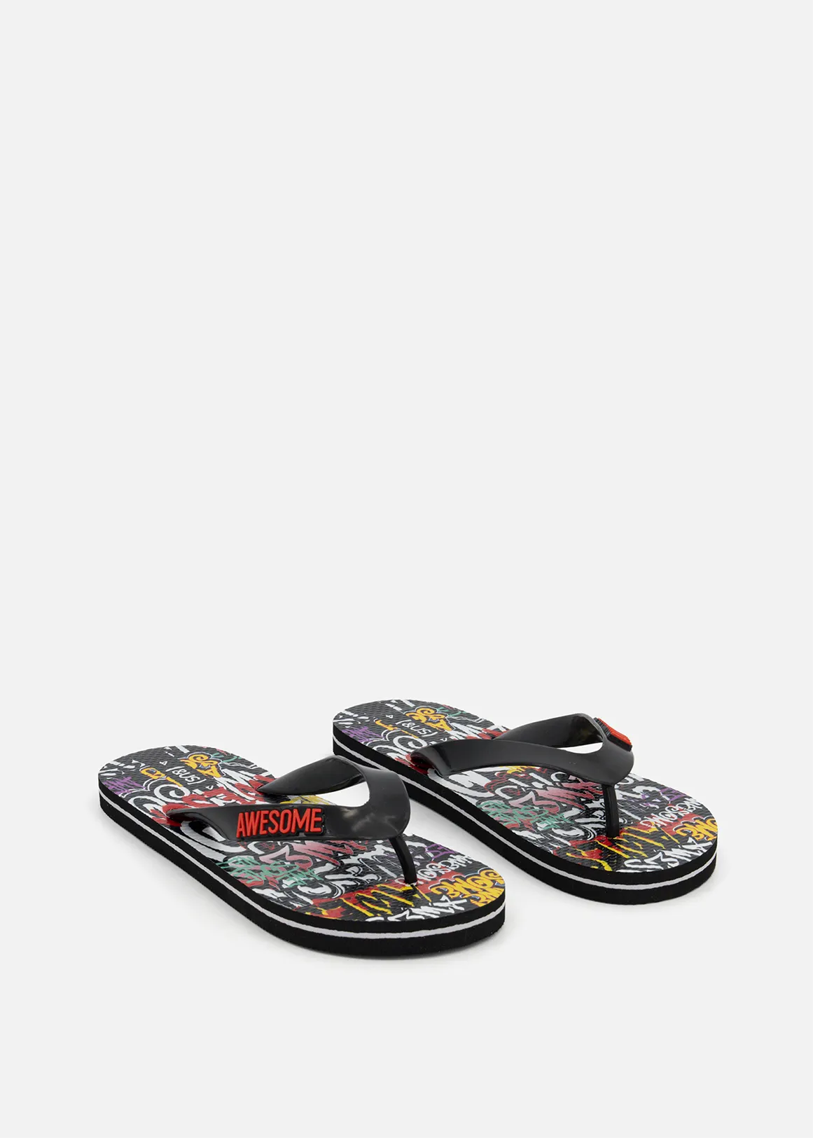 Graffiti Flip Flops (Size12-6) Older Boy - MULTI