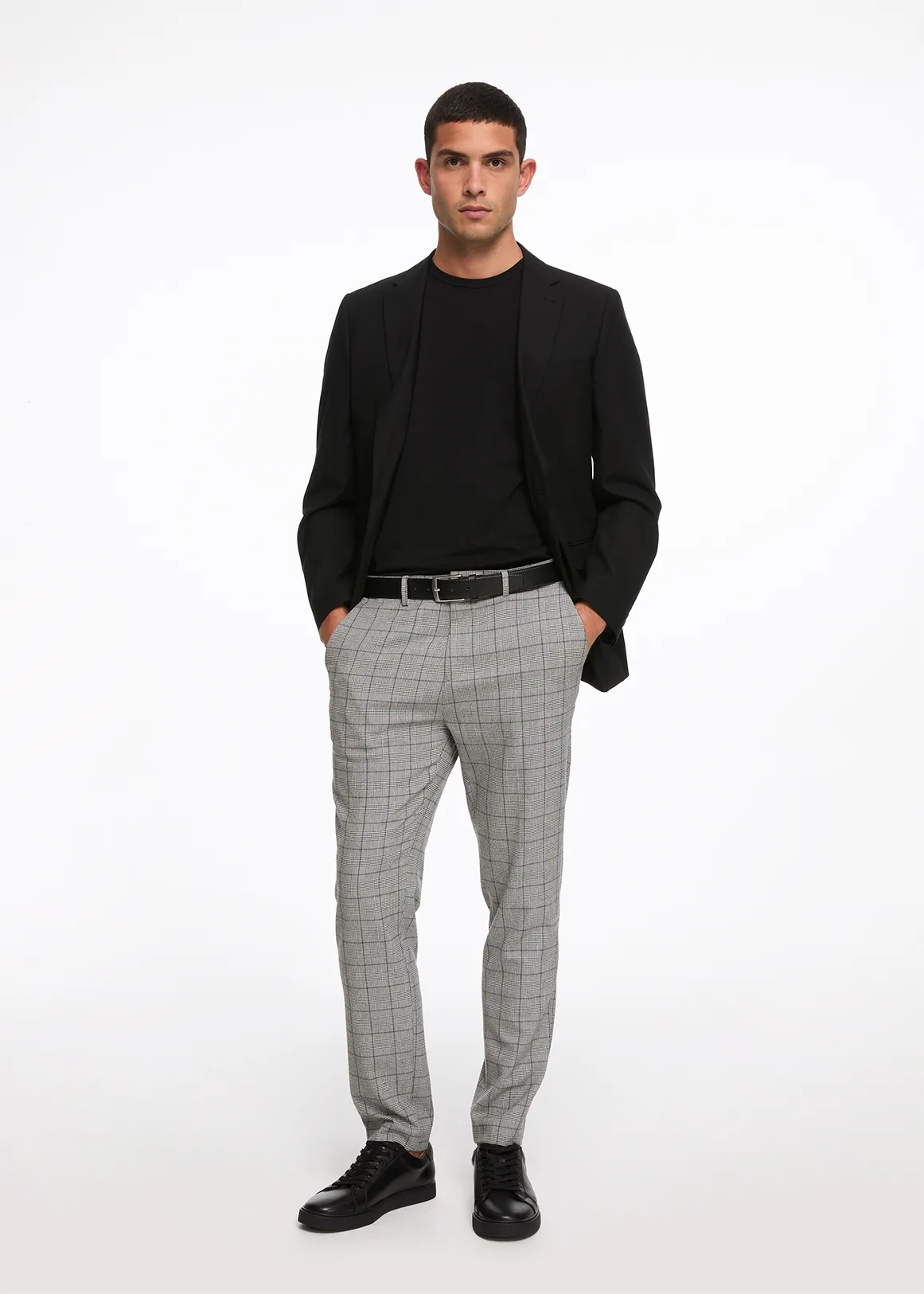 Grey Check Slim Fit Tapered Trousers