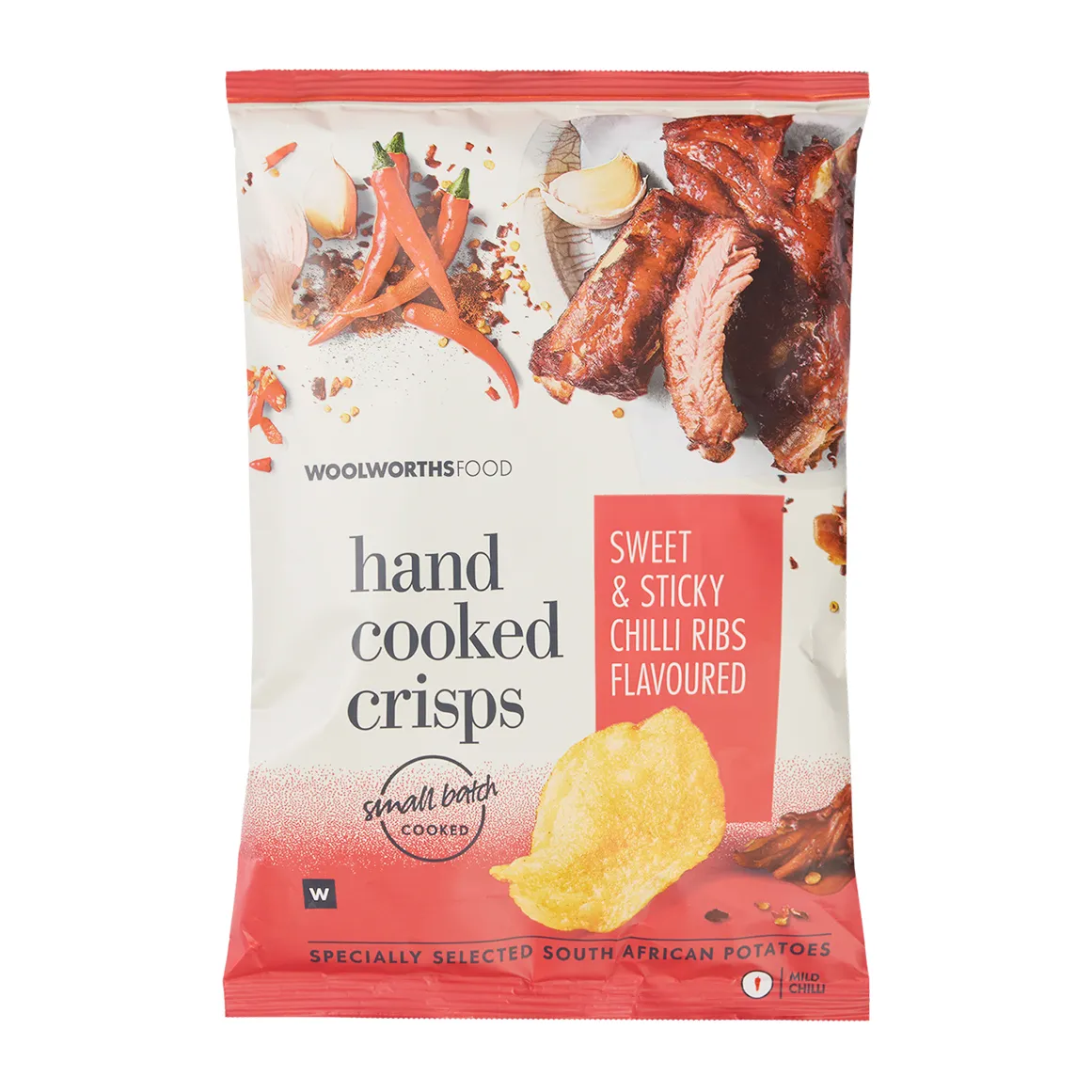 Hand Cooked Sweet & Sticky Chilli Ribs Flavoured Potato Crisps 50 g