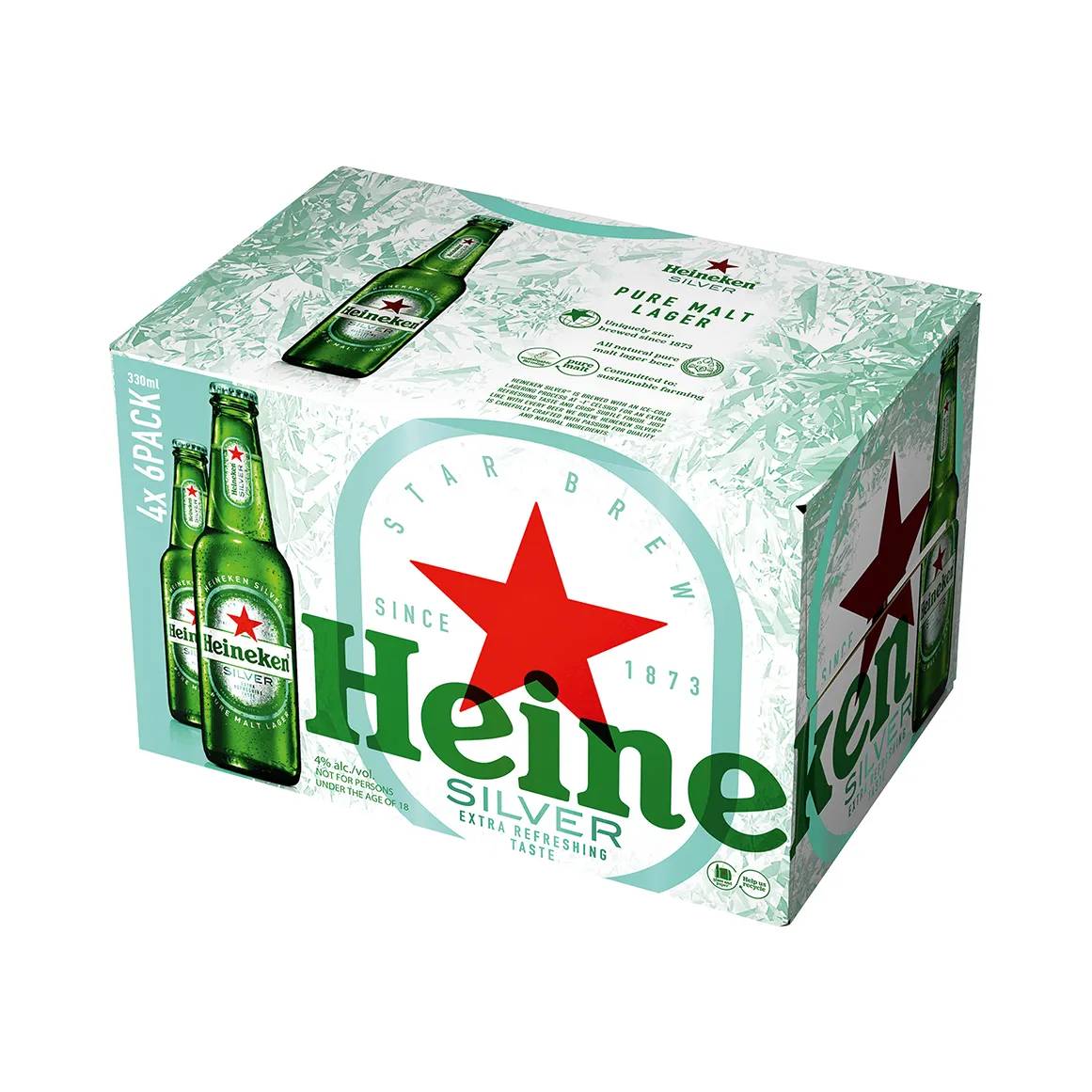 Heineken Silver Pure Malt Lager 24 x 330 ml Bottles