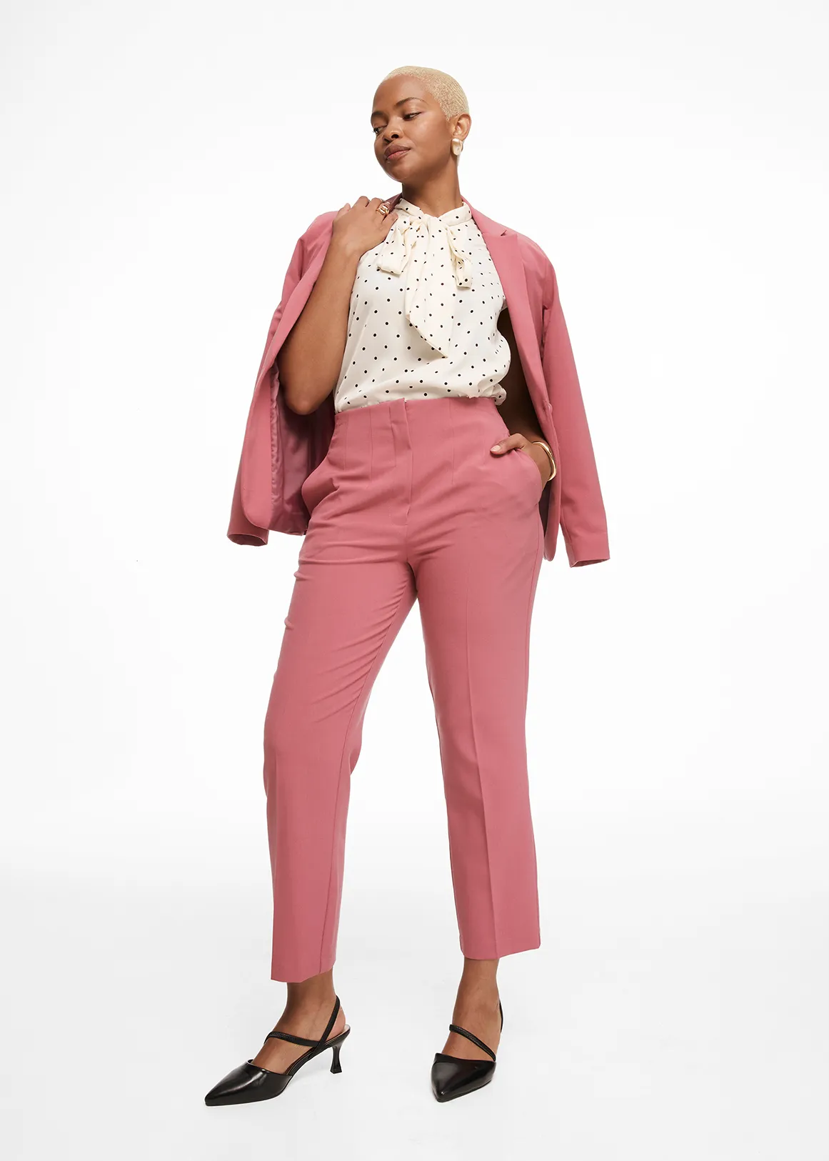 High Rise Curvy Slim Leg Pants - DARK PINK