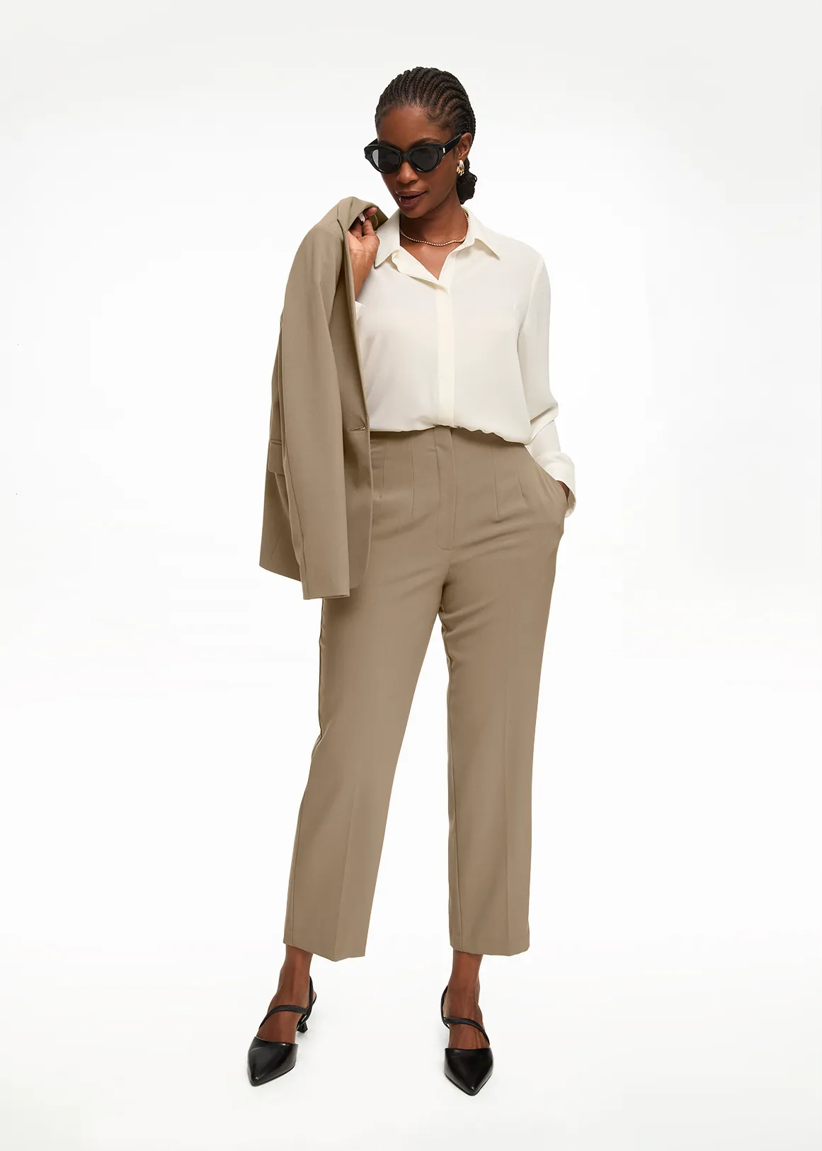 High Rise Curvy Slim Leg Pants - MOCHA