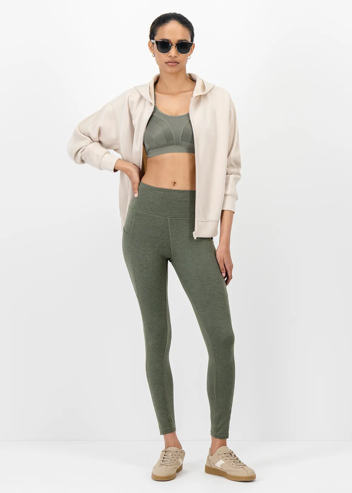 High Rise Long Leggings - KHAKI MELANGE