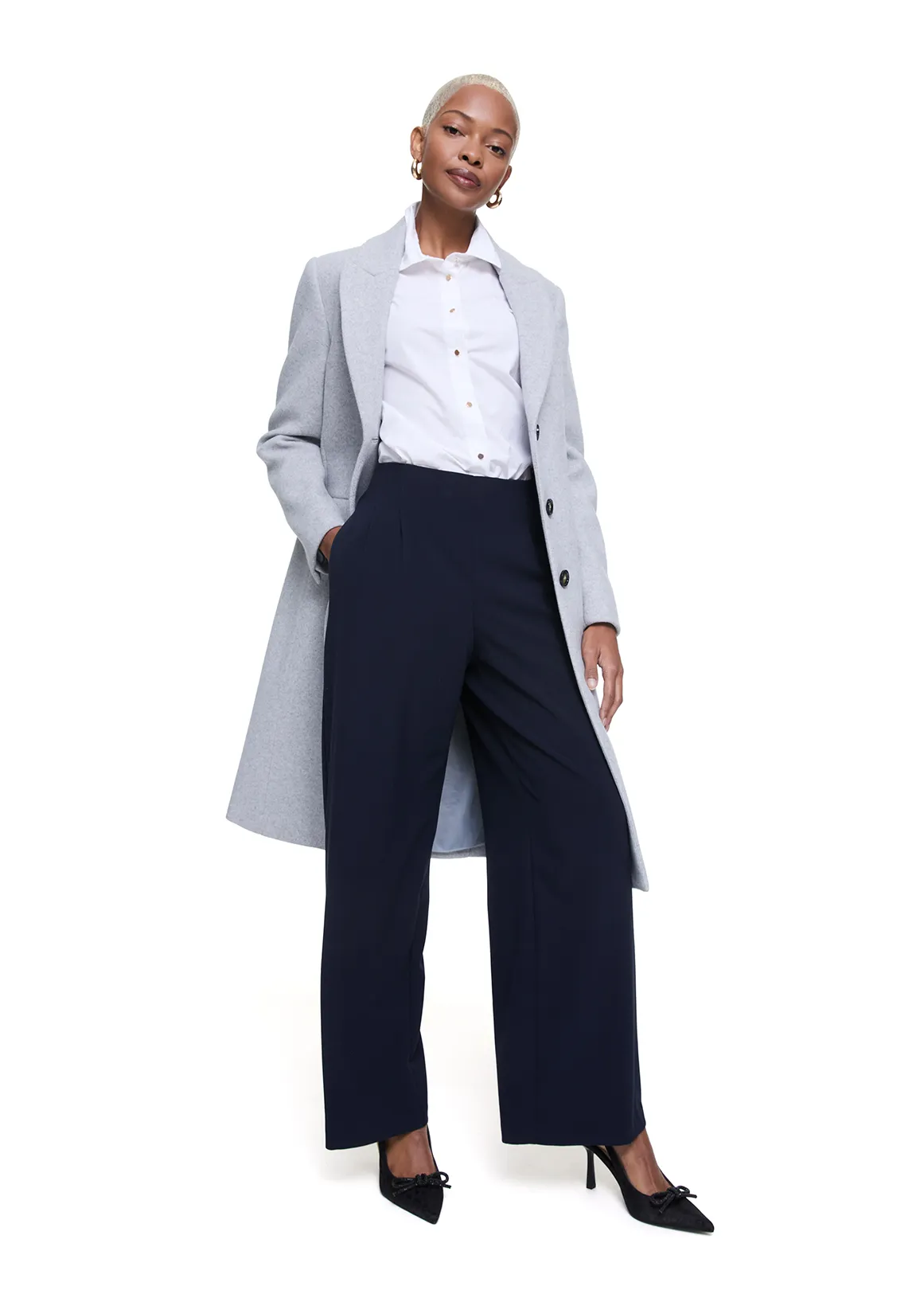 High Rise Pleated Wide Leg Pants - Curvy - NAVY