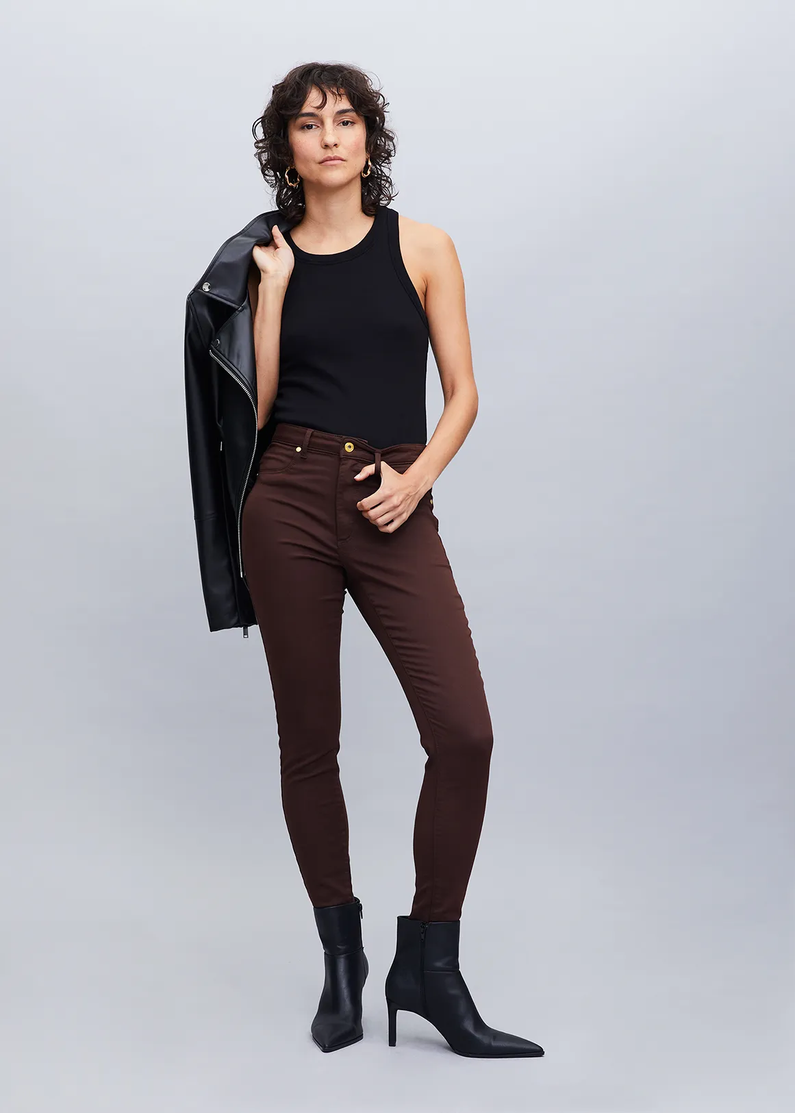 High Rise Stretch Jean Leggings - CHOCOLATE