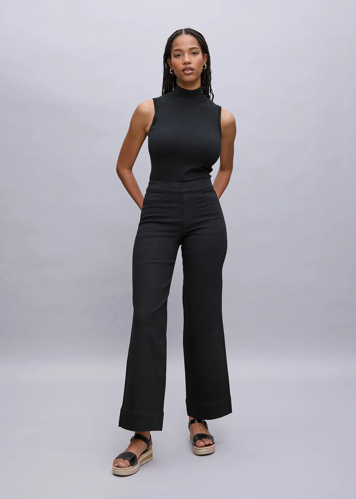 High Rise Wide Leg Jeggings - BLACK