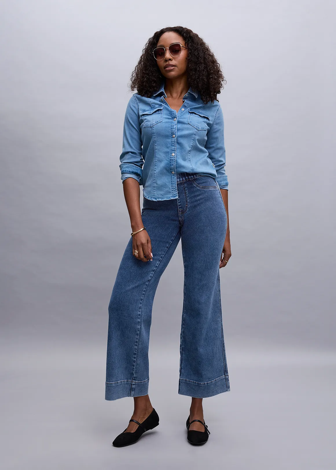 High Rise Wide Leg Jeggings - MEDIUM BLUE
