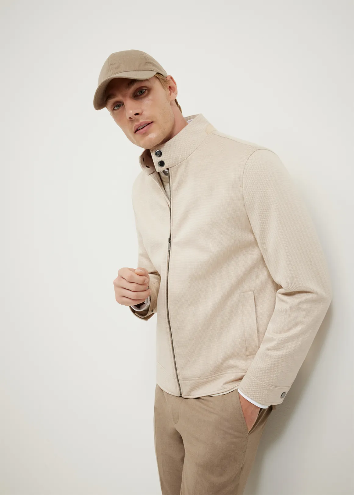 Houndstooth Funnel Neck Bomber - FAWN