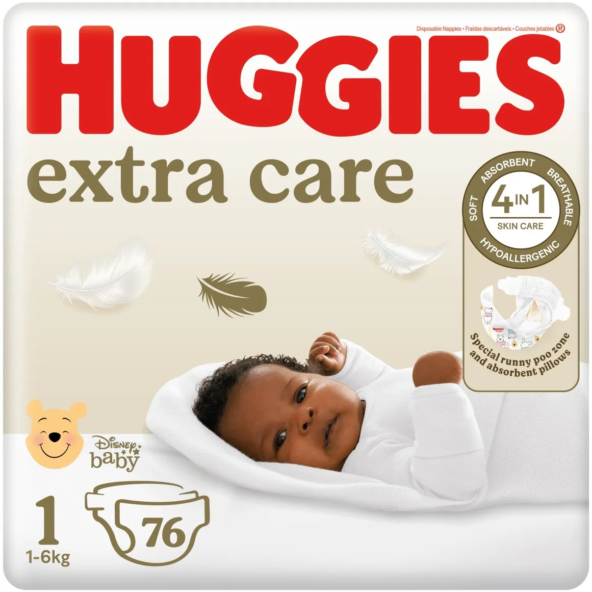 Huggies Extra Care Size 1 (1-6 kg) Nappies 76 pk