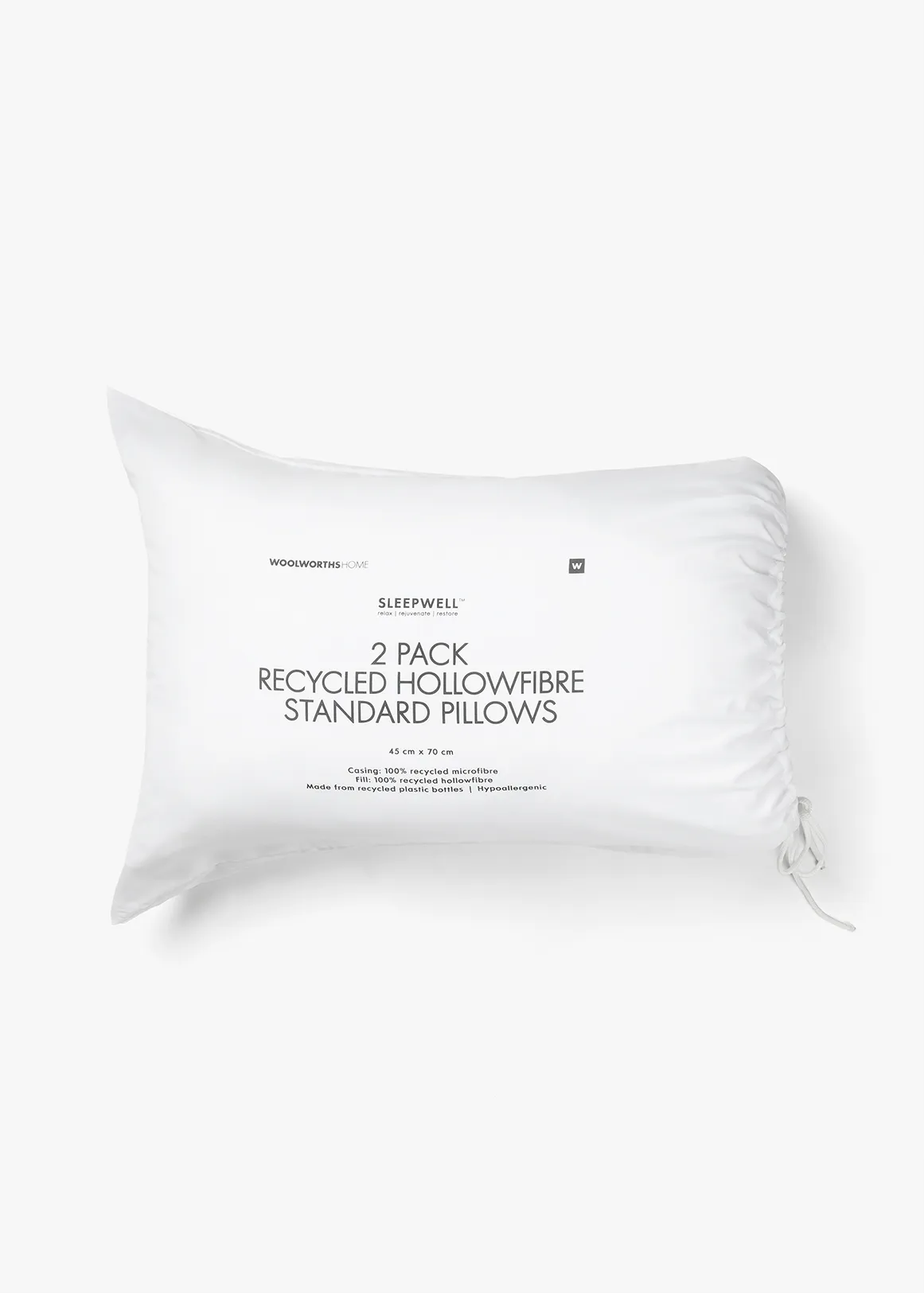 Hypoallergenic Medium Support Hollowfibre Pillows 2 Pack - WHITE