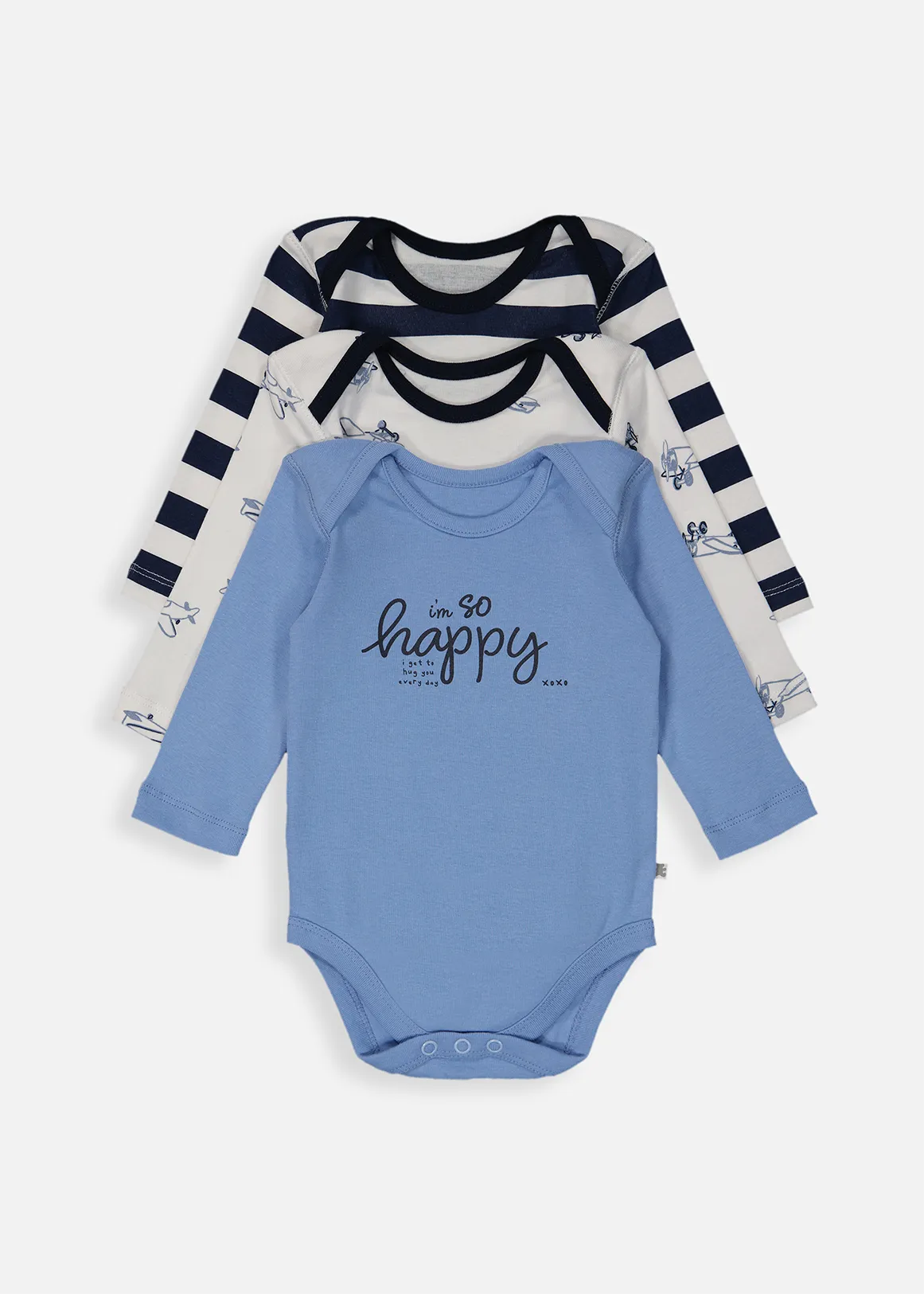 I'm So Happy Organic Cotton Bodyvests 3 Pack - X BLUE