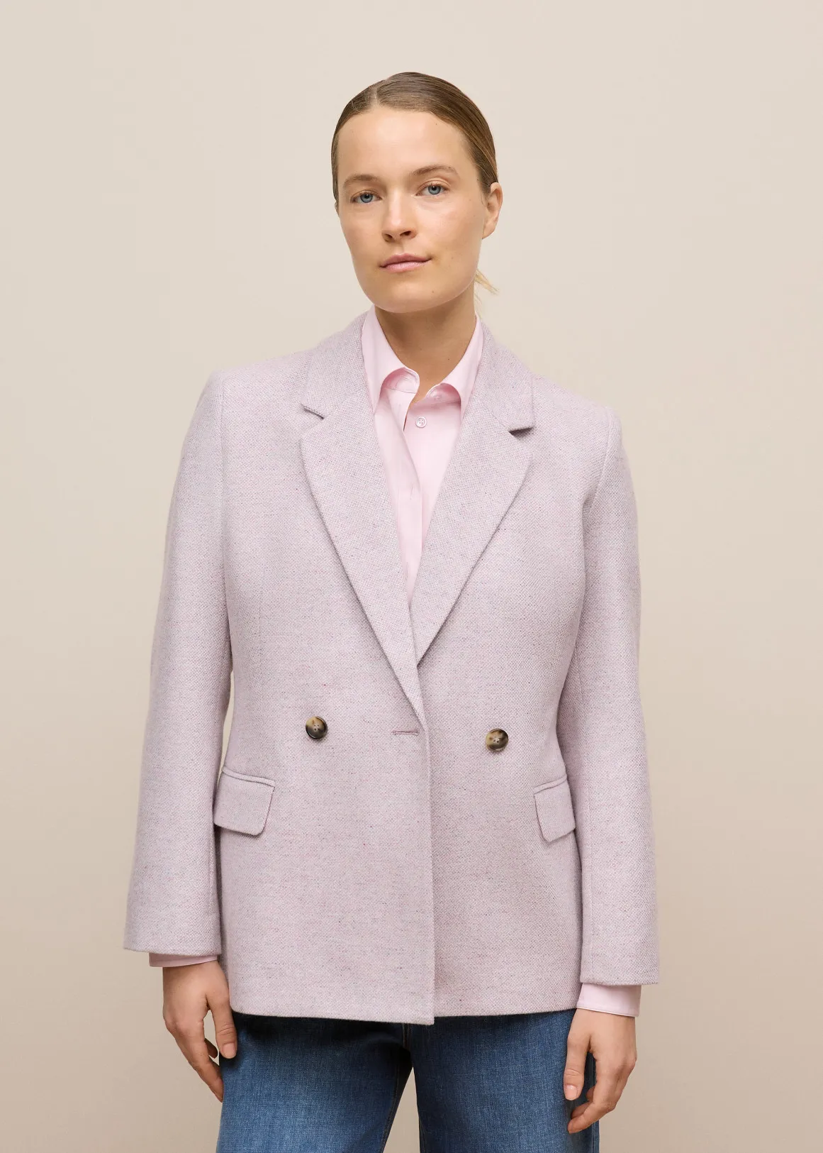 Italian Wool Blend Double Breasted Blazer - PINK ROSE