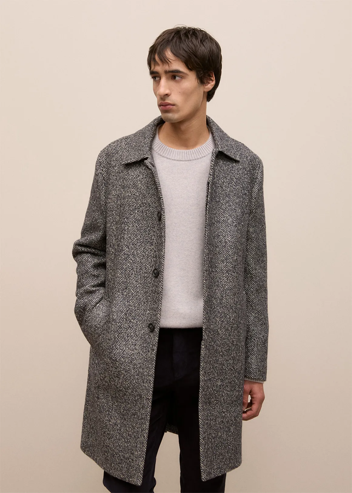 Italian Wool Blend Longline Coat - CHARCOAL
