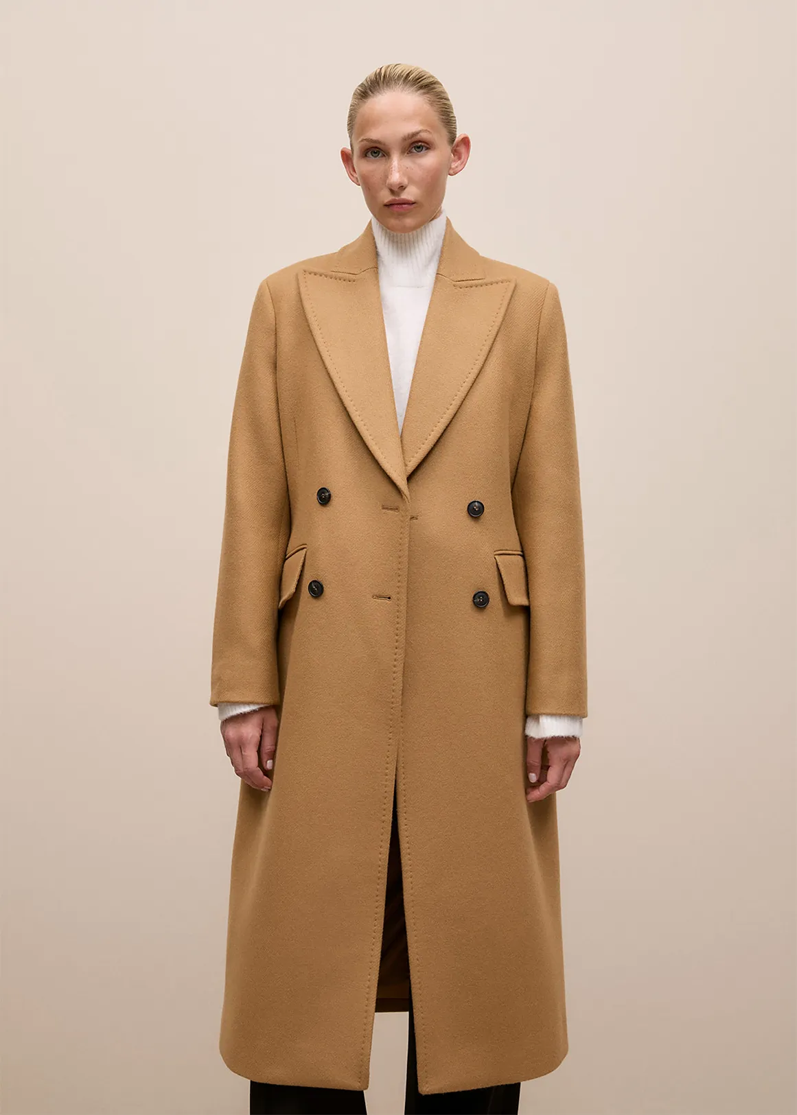Italian Wool Cashmere Longline Coat - DARK CAMEL