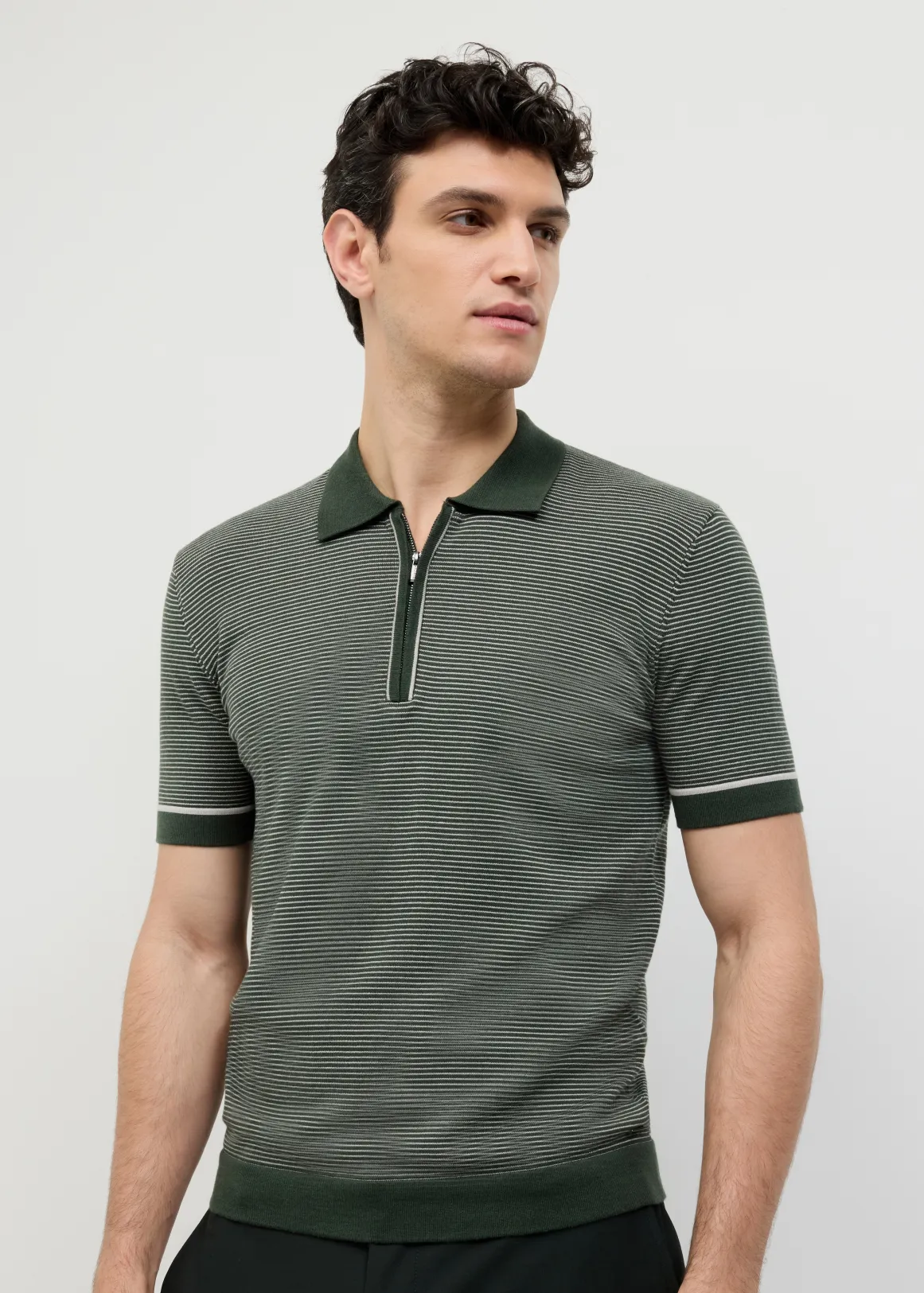 Joseph Stripe Knit Polo - KHAKI