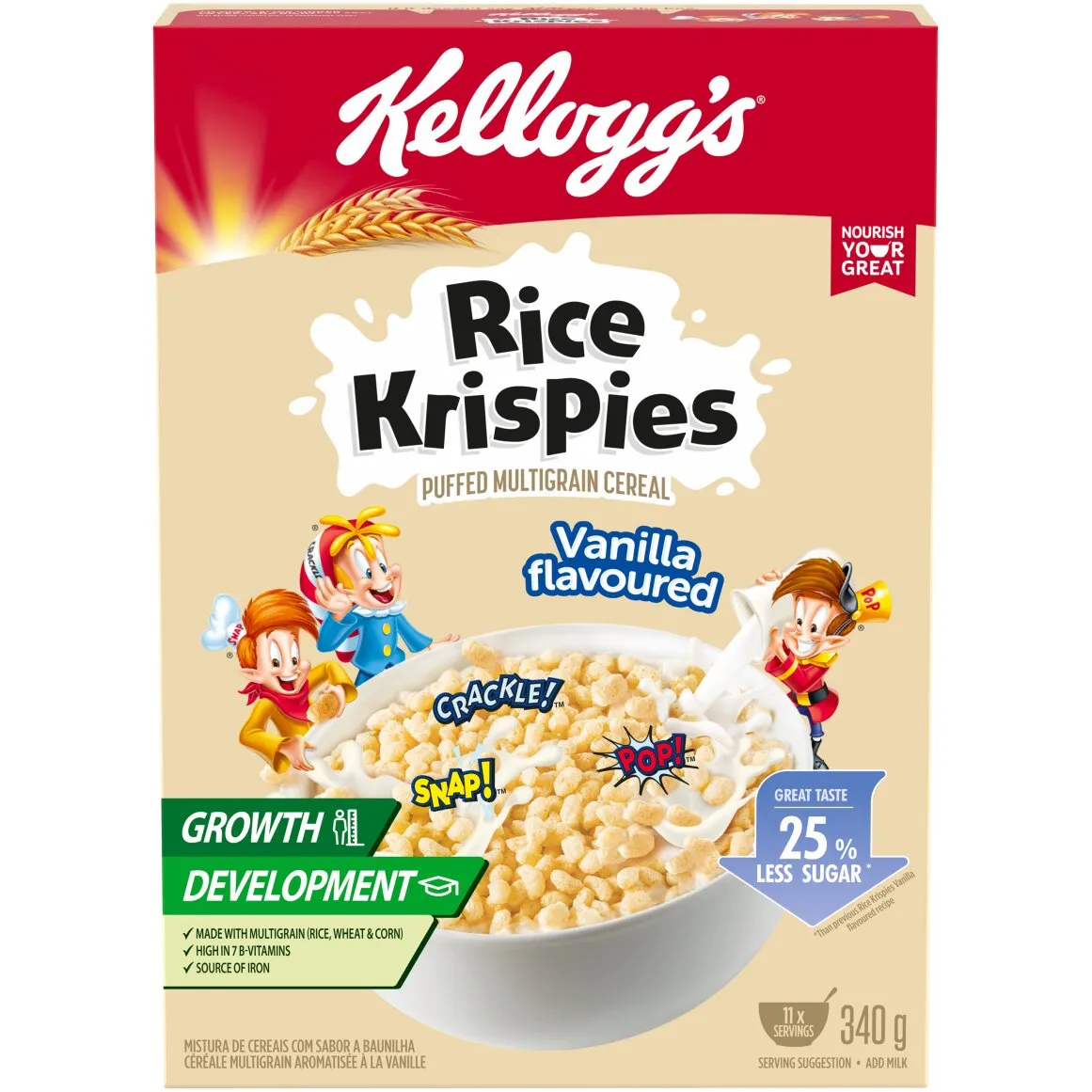 Kellogg's Rice Krispies Vanilla Puffed Multigrain Cereal 340g