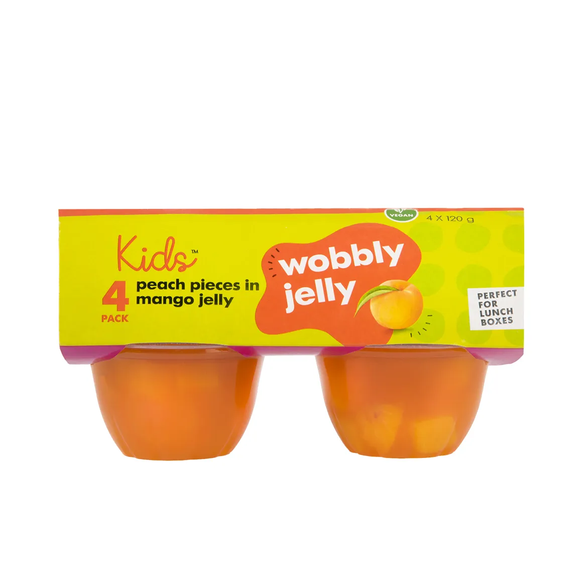 Kids™ Peach Pieces in Mango Flavoured Wobbly Jelly Cups 4 x 120 g