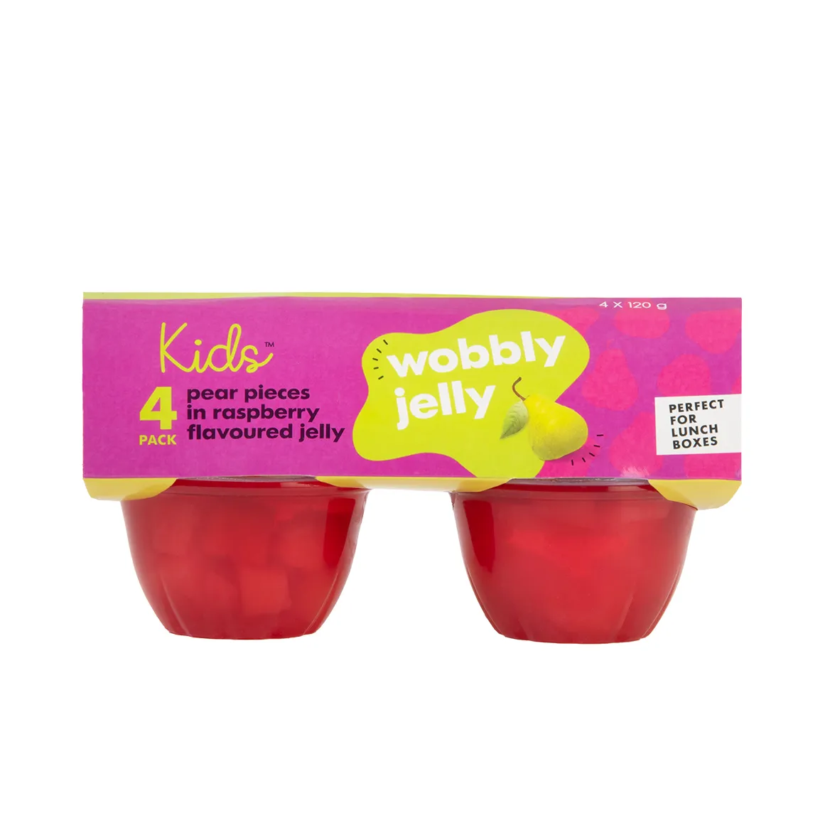 Kids™ Pear Pieces in Raspberry Flavoured Jelly Cups 4 x 120 g