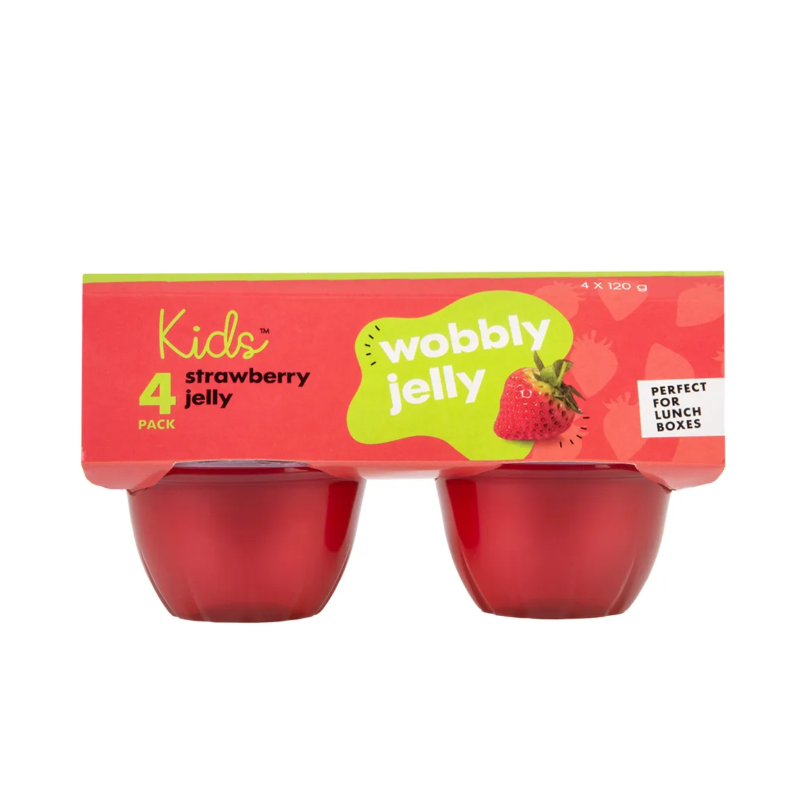Kids™ Strawberry Flavoured Wobbly Jelly Cups 4 x 120 g