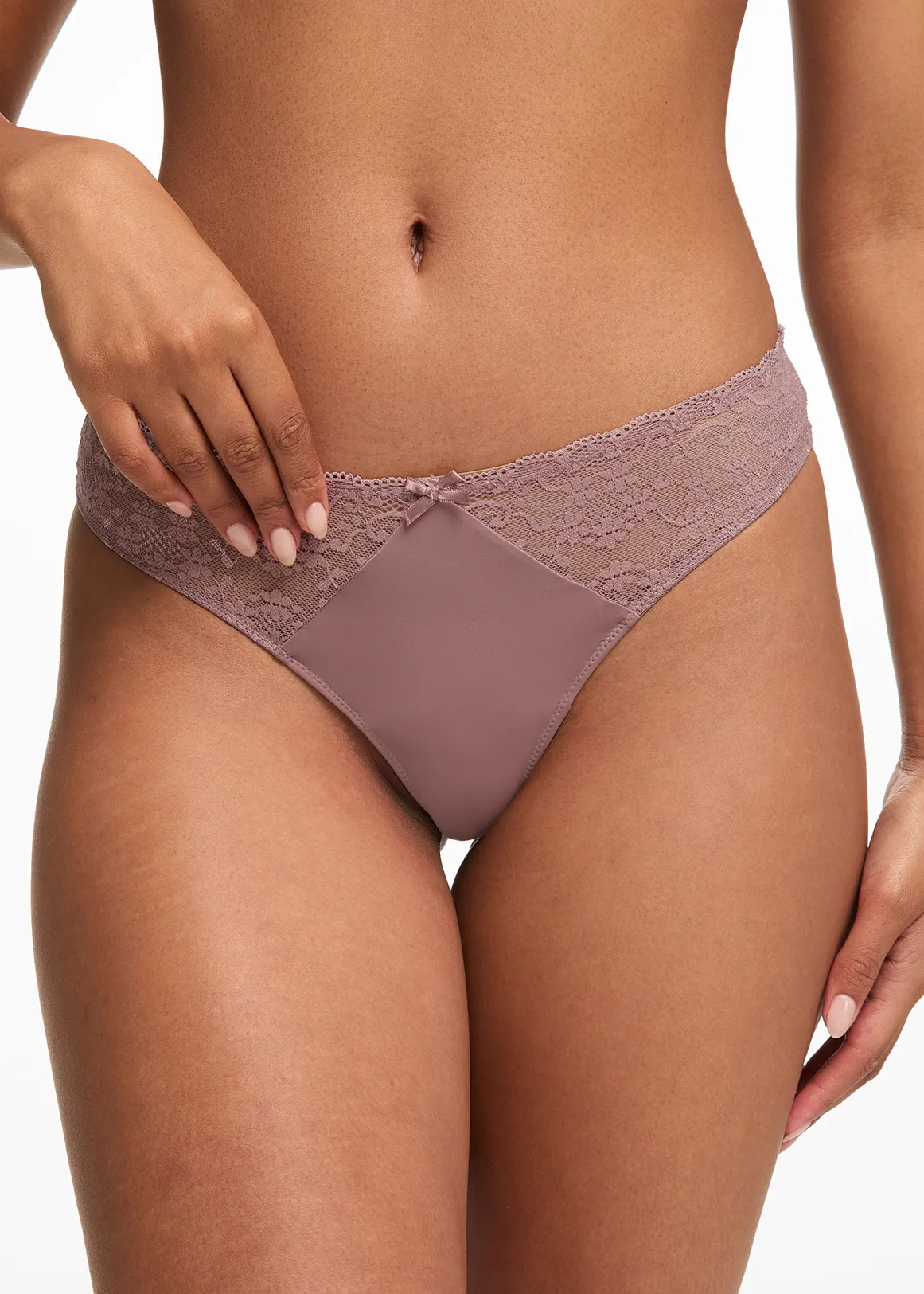 Lace Inset Microfibre G-string - New Neutrals - DUSTY PINK