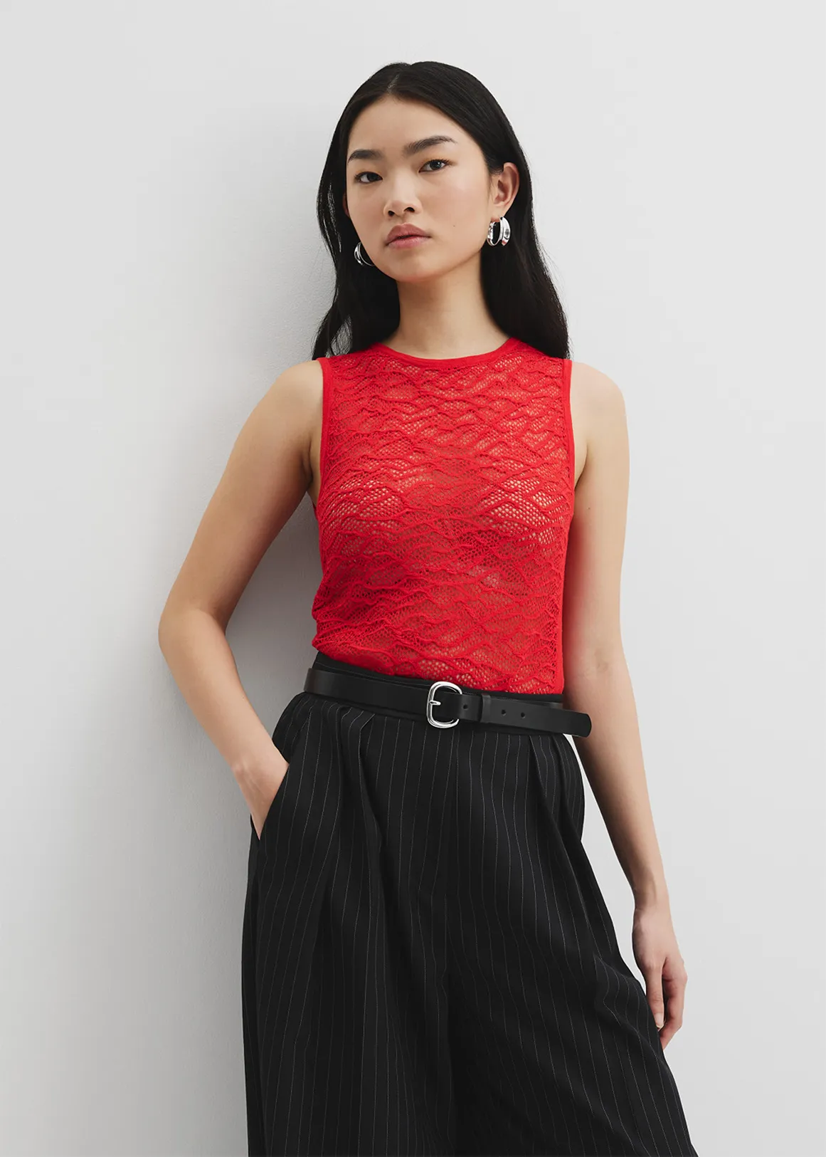Lace Knit Tank - VIVID RED