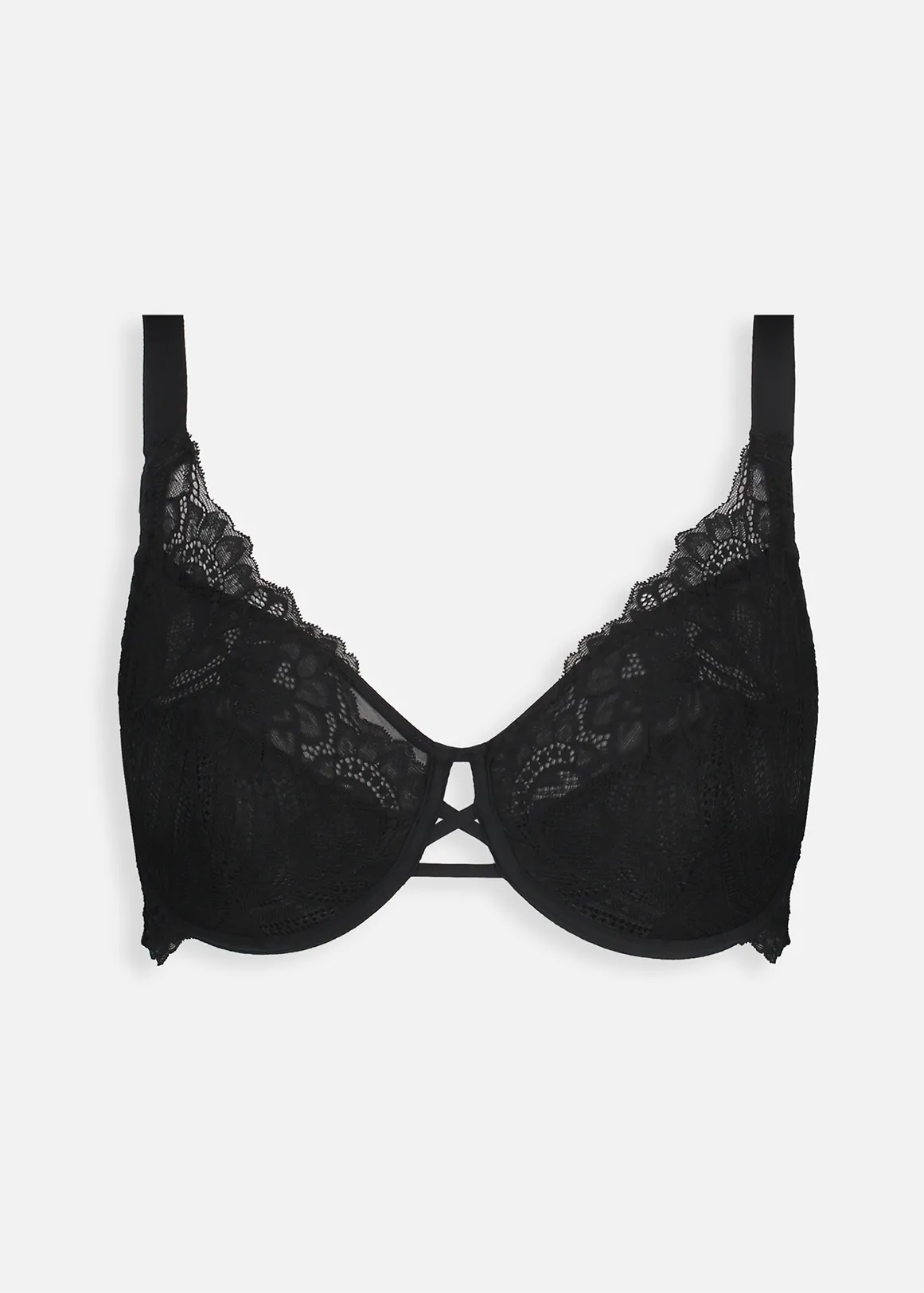 Lace Non Padded Underwire Balconette Bra DD - F - Glamour - BLACK