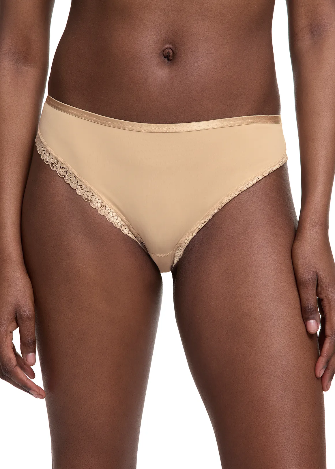 Lace Trim Microfibre Brazilians - BEIGE