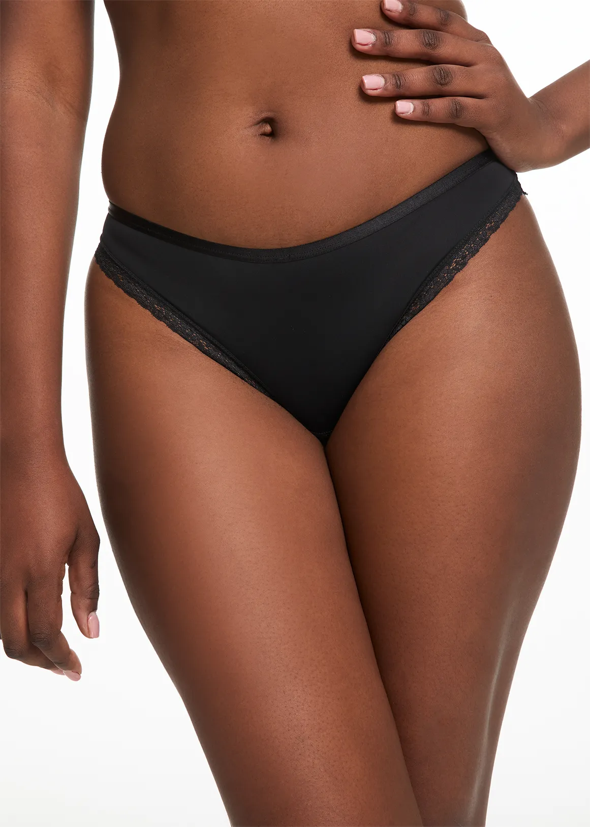 Lace Trim Microfibre Brazilians - New Neutrals - BLACK