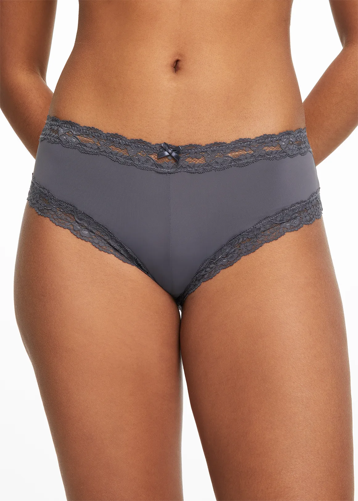 Lace Trim Microfibre Brazilians - New Neutrals - CHARCOAL