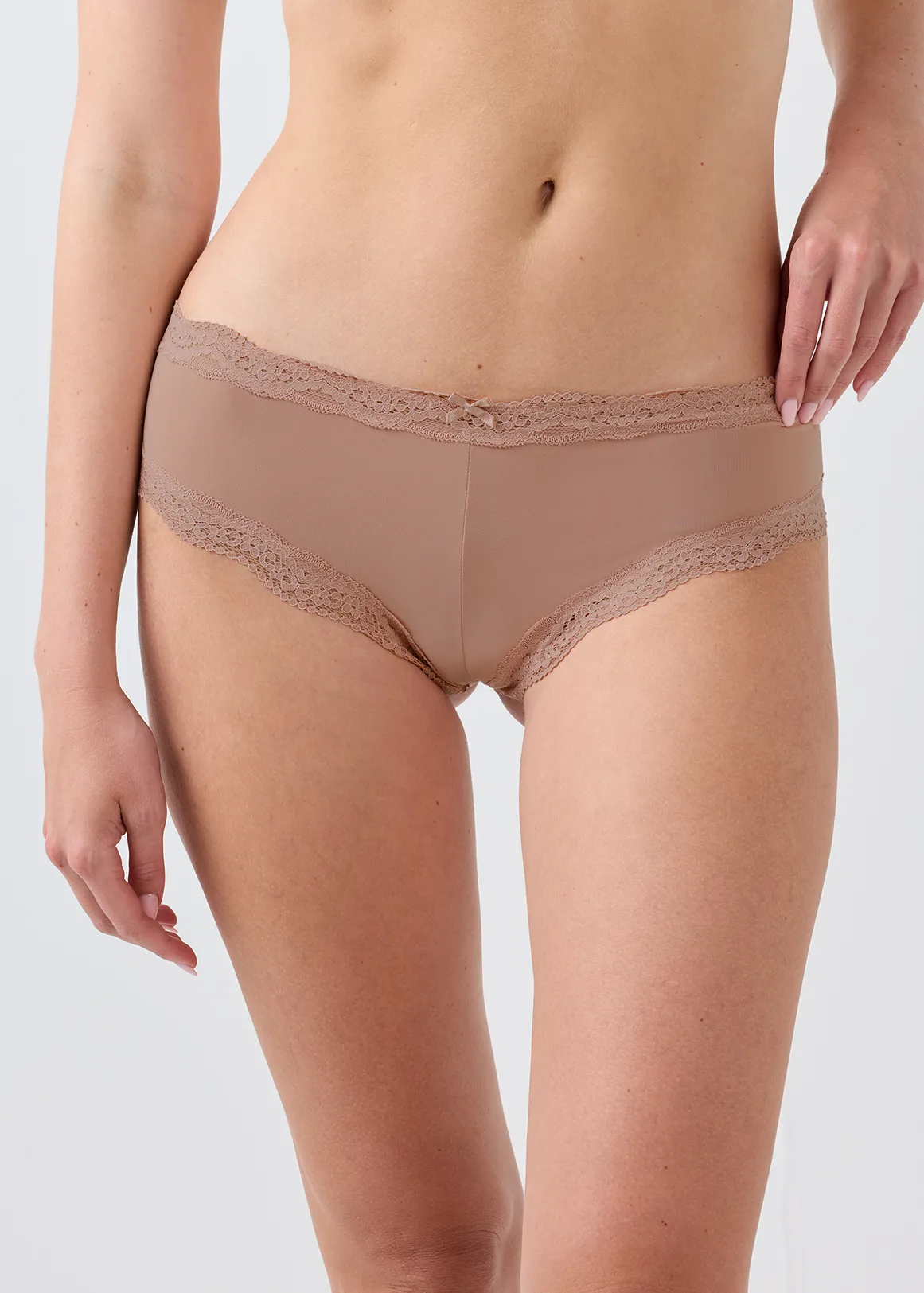 Lace Trim Ruche Detail Microfibre Hipsters - DUSTY PINK