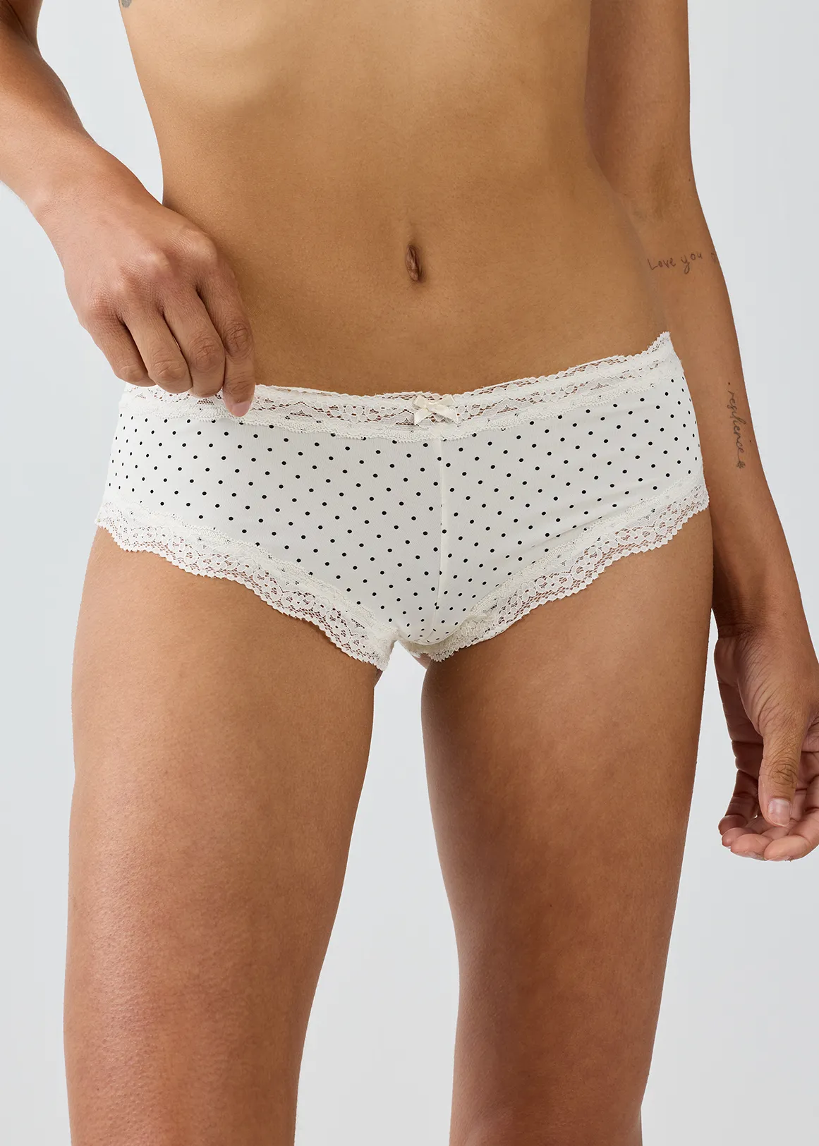Lace Trim Ruche Detail Microfibre Hipsters - X WHITE