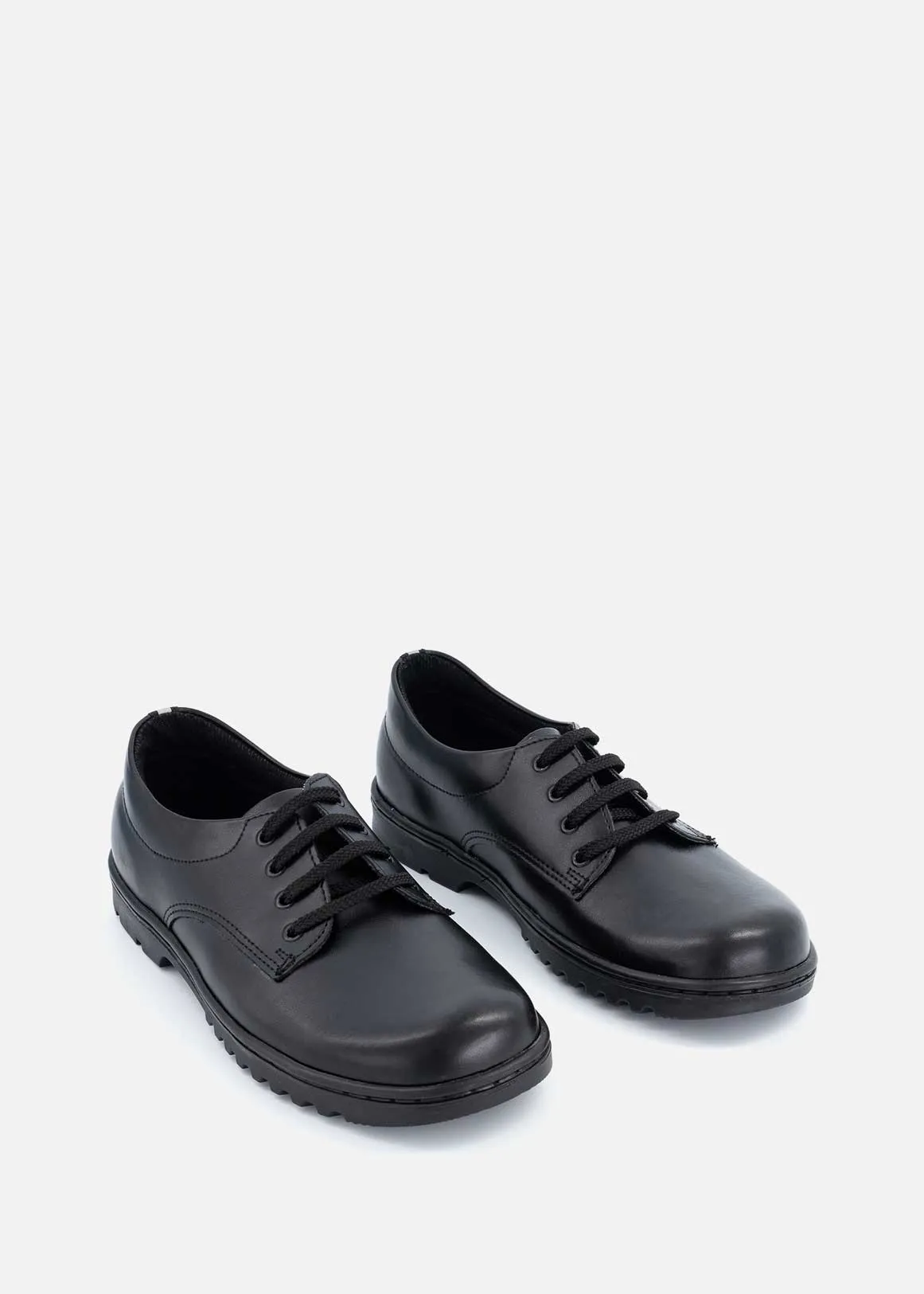 Lace Up Leather School Shoes (Size 2 - 10) Older Boy - BLACK