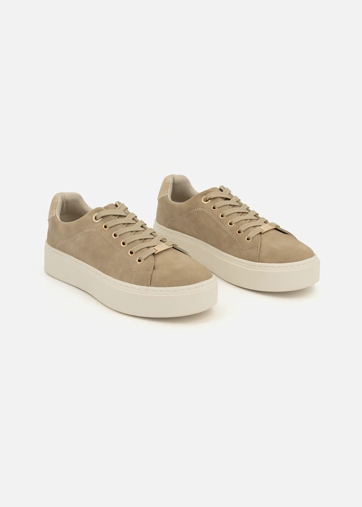 Lace-up Platform Sneakers - LIGHT BEIGE