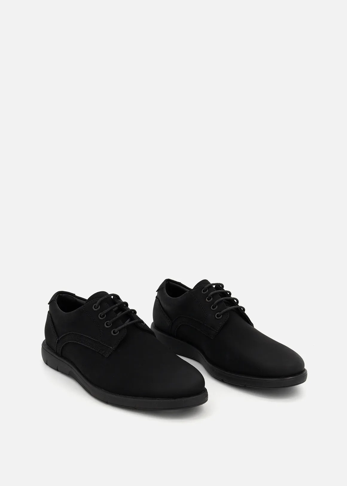 Lace-up Wedge Faux Leather Shoes - BLACK
