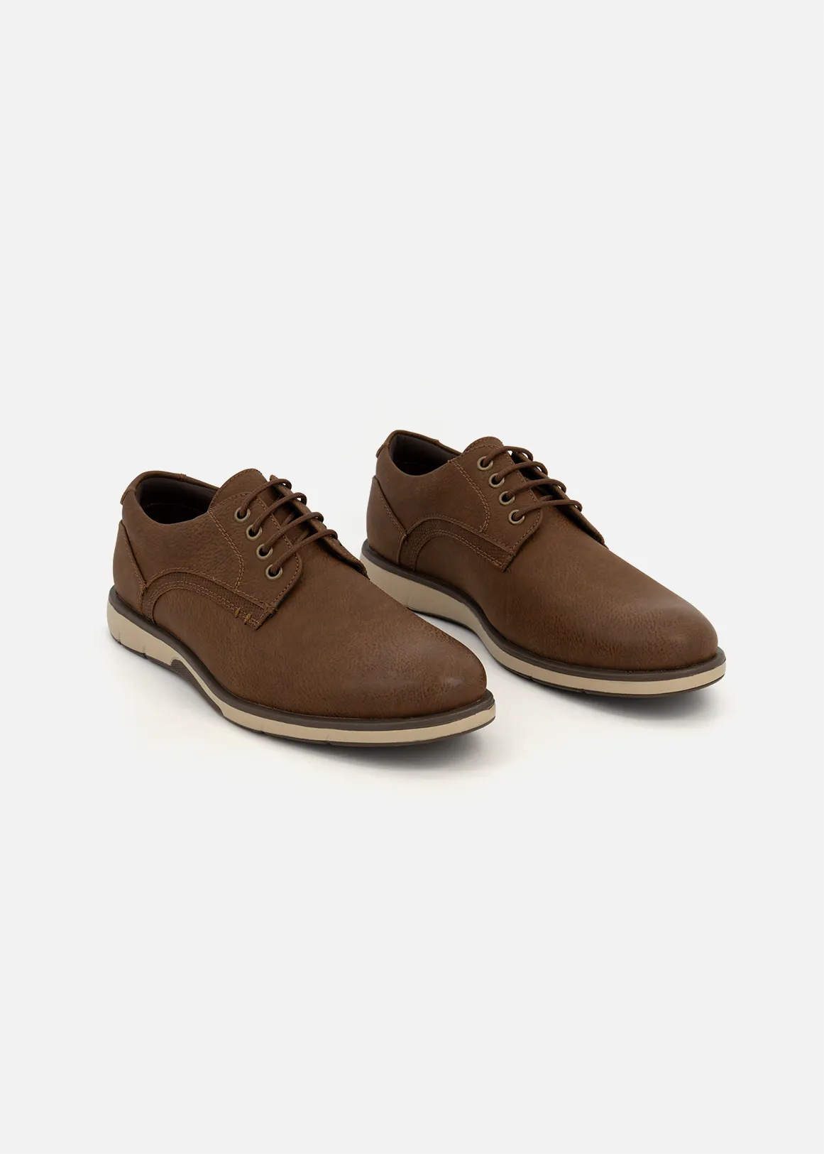Lace-up Wedge Faux Leather Shoes - BROWN