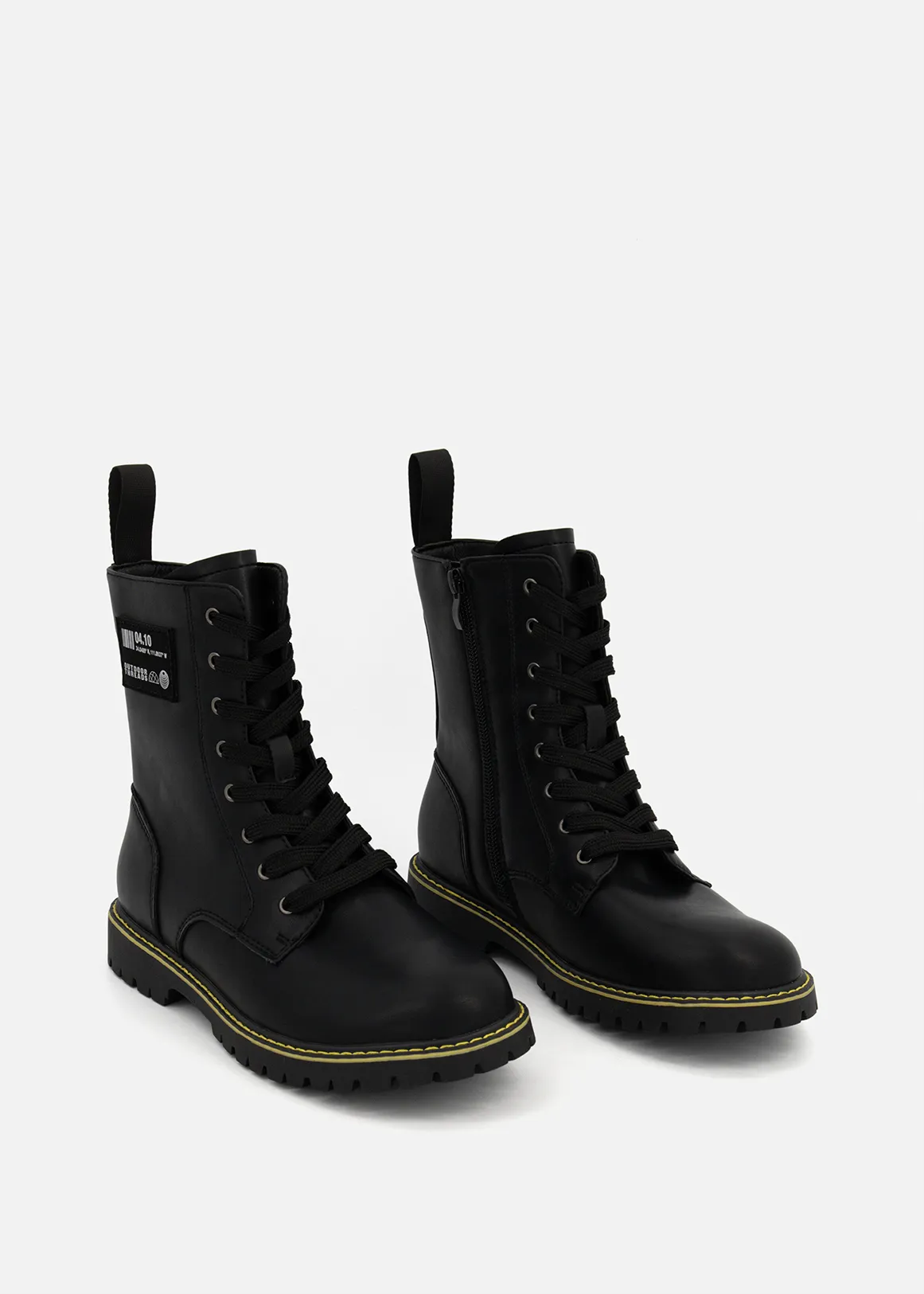 Lace-up Worker Boots (Size12-6) Older Boy - BLACK