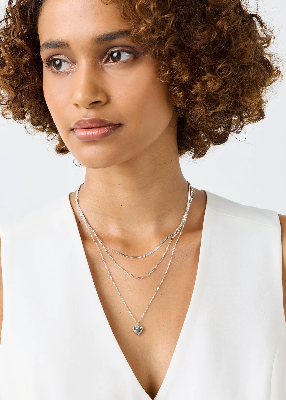 Layered Heart Pendant Necklace - SILVER