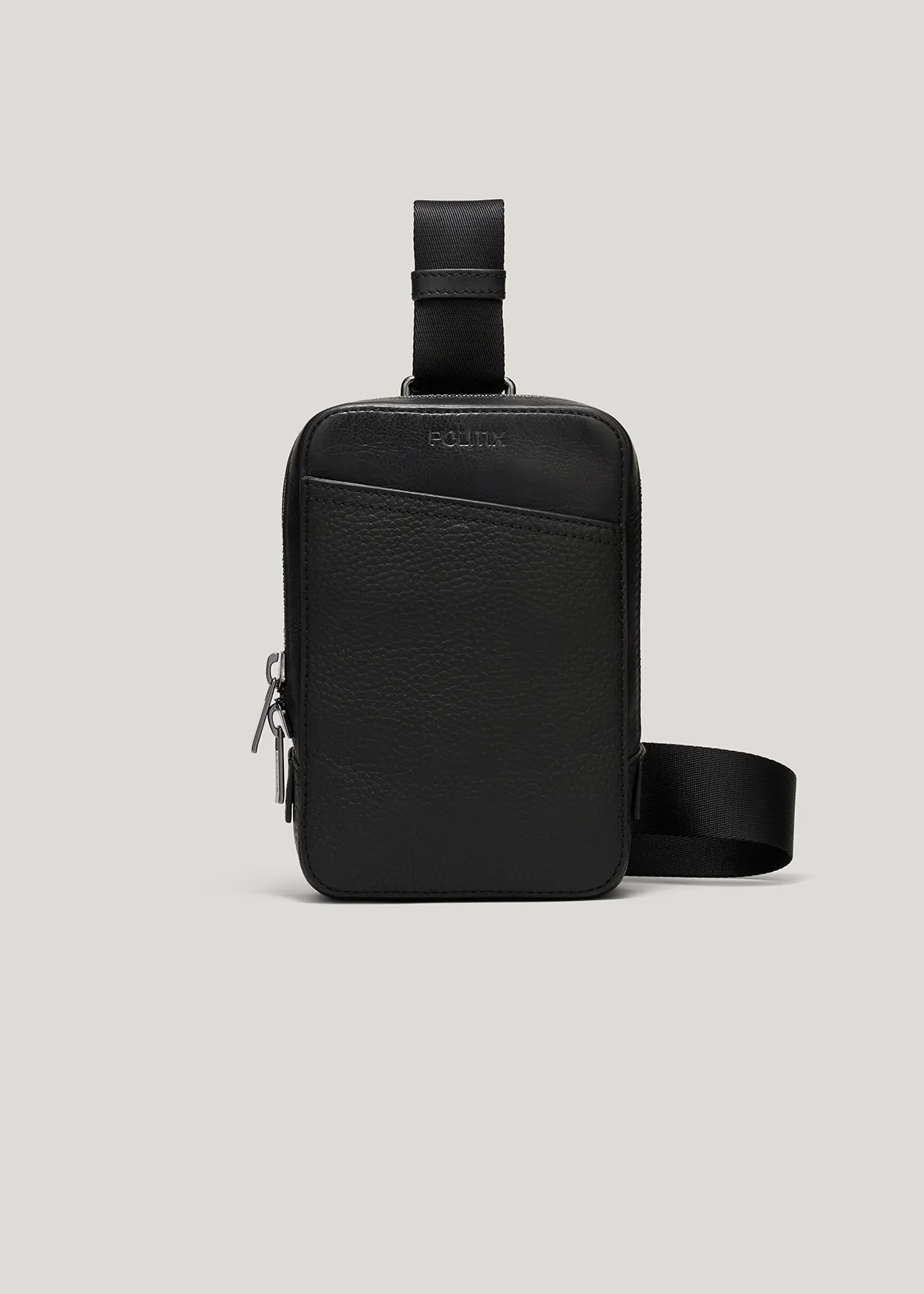 Leather Crossbody Bag - BLACK