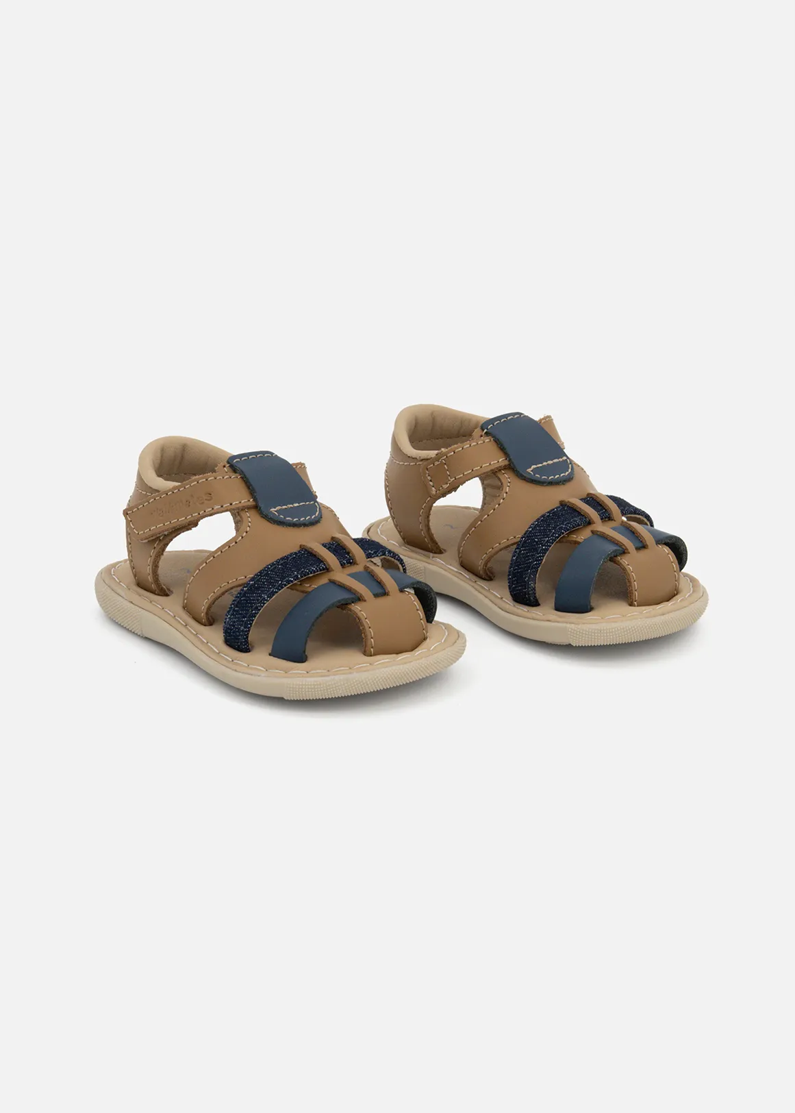 Leather Denim Strap Sandals - TAN