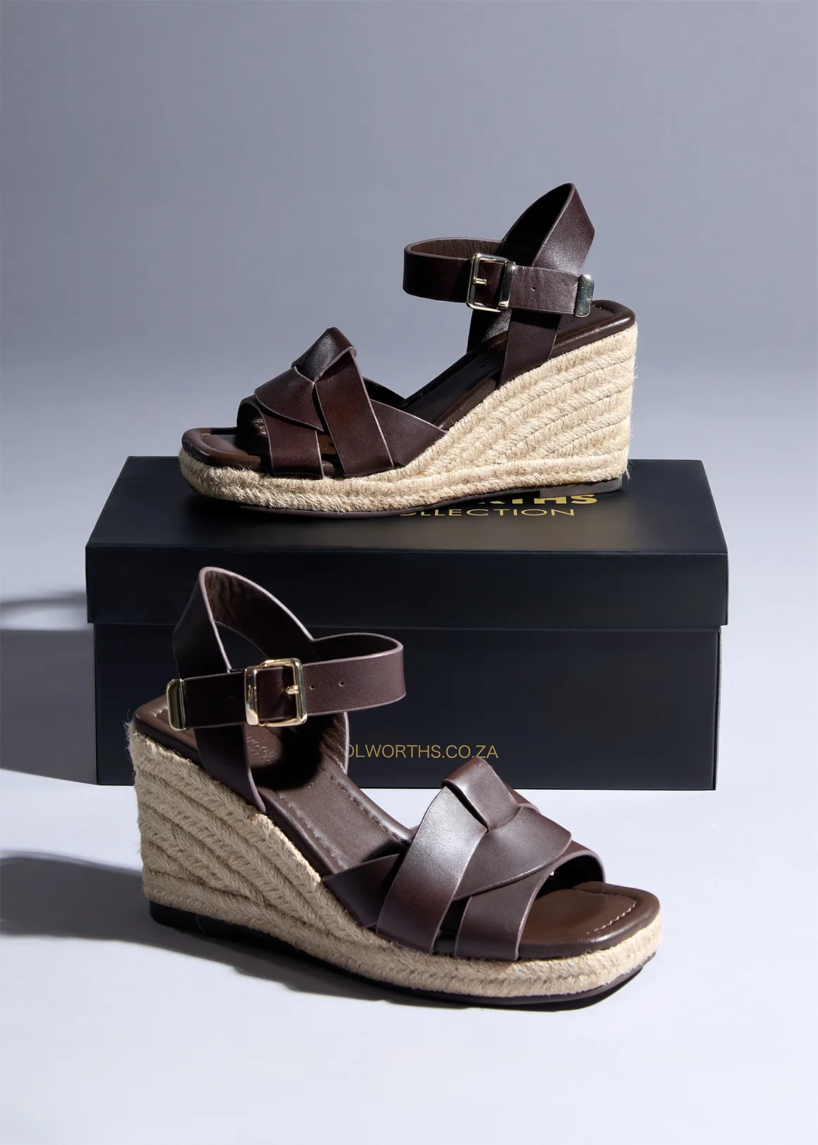 Leather Espadrille Wedges - Premium - BROWN