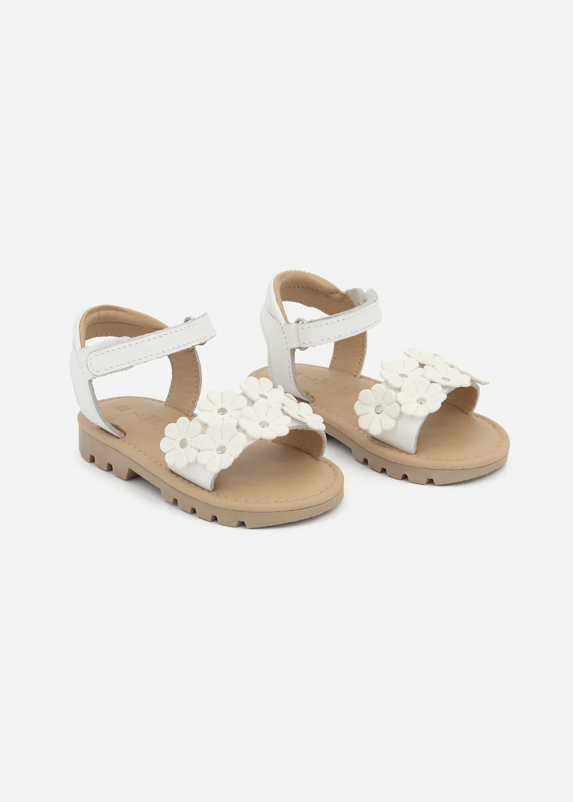 Leather Flower Sandals (Size 5-13) Younger Girl - WHITE