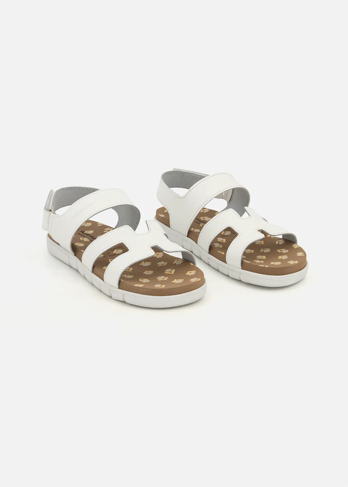 Leather H-Bar Comfort Sandals (Size 4-13) Younger Girl - WHITE