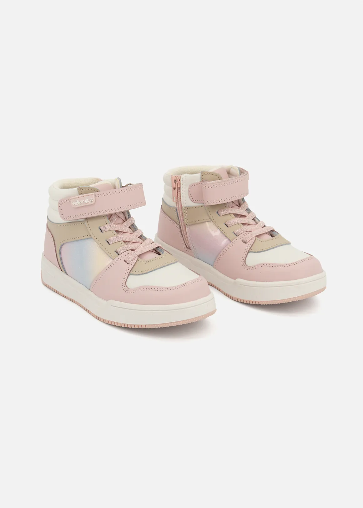 Leather Iredescent Panel High Top Sneakers (Size 4-13) Younger Girl - X NATURAL