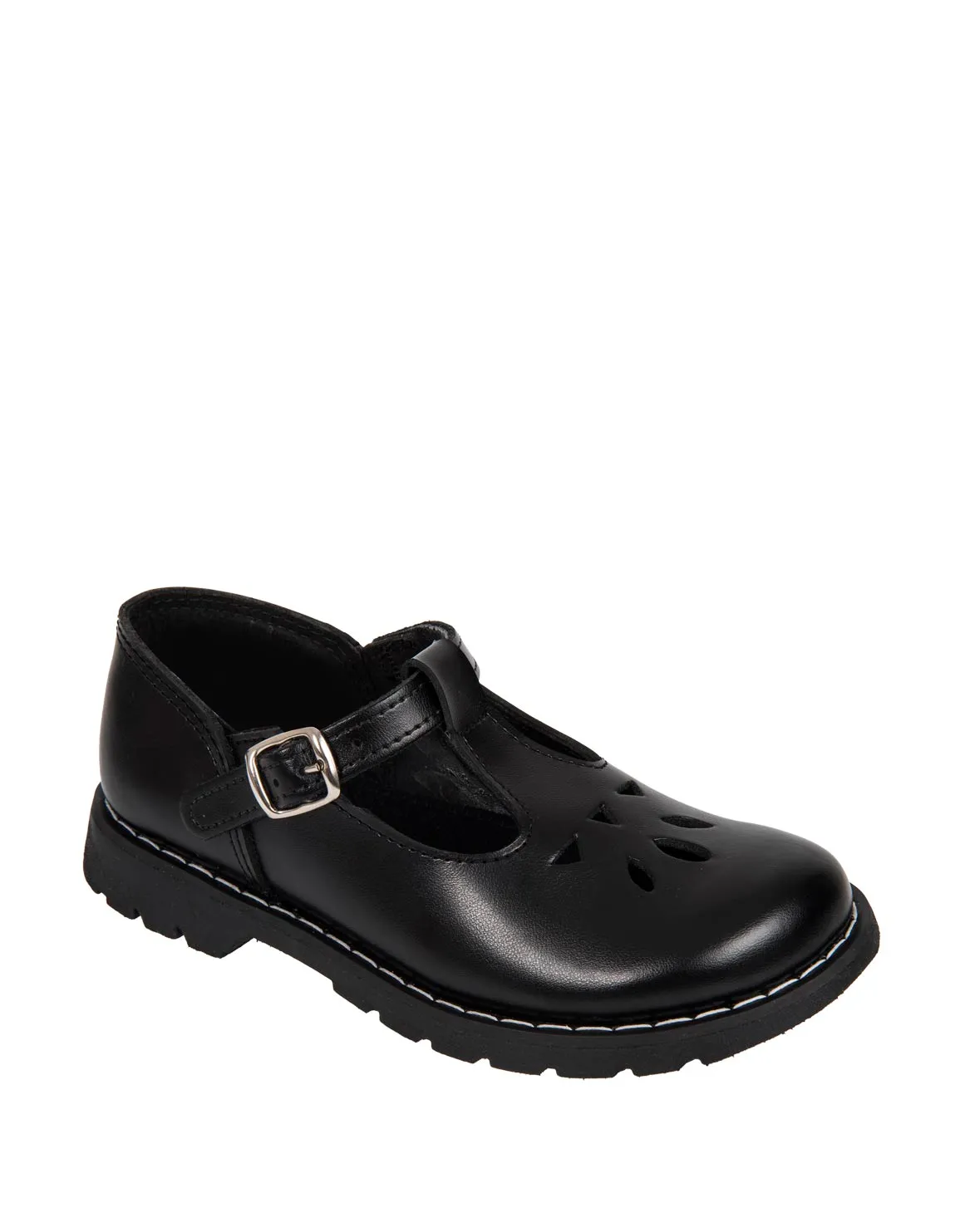 Leather School Shoes (Size 8-1) Younger Girl - X BLACK