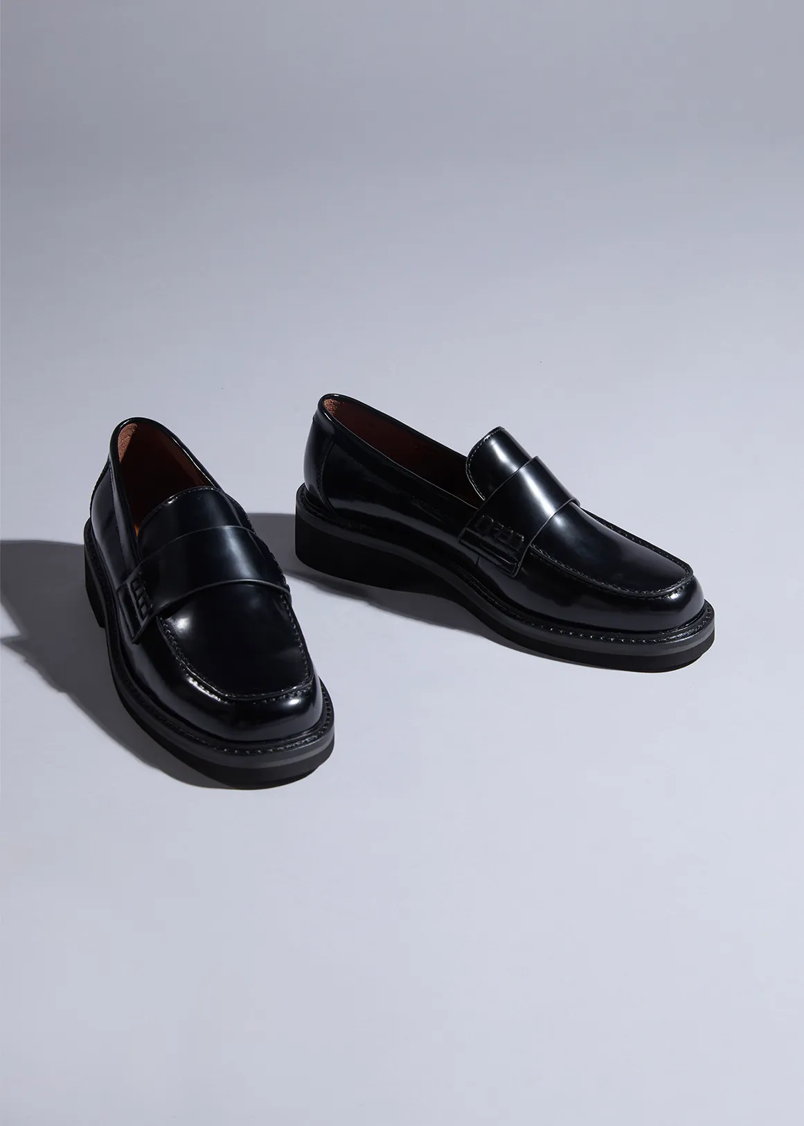 Leather Square Toe Loafers - Premium - BLACK
